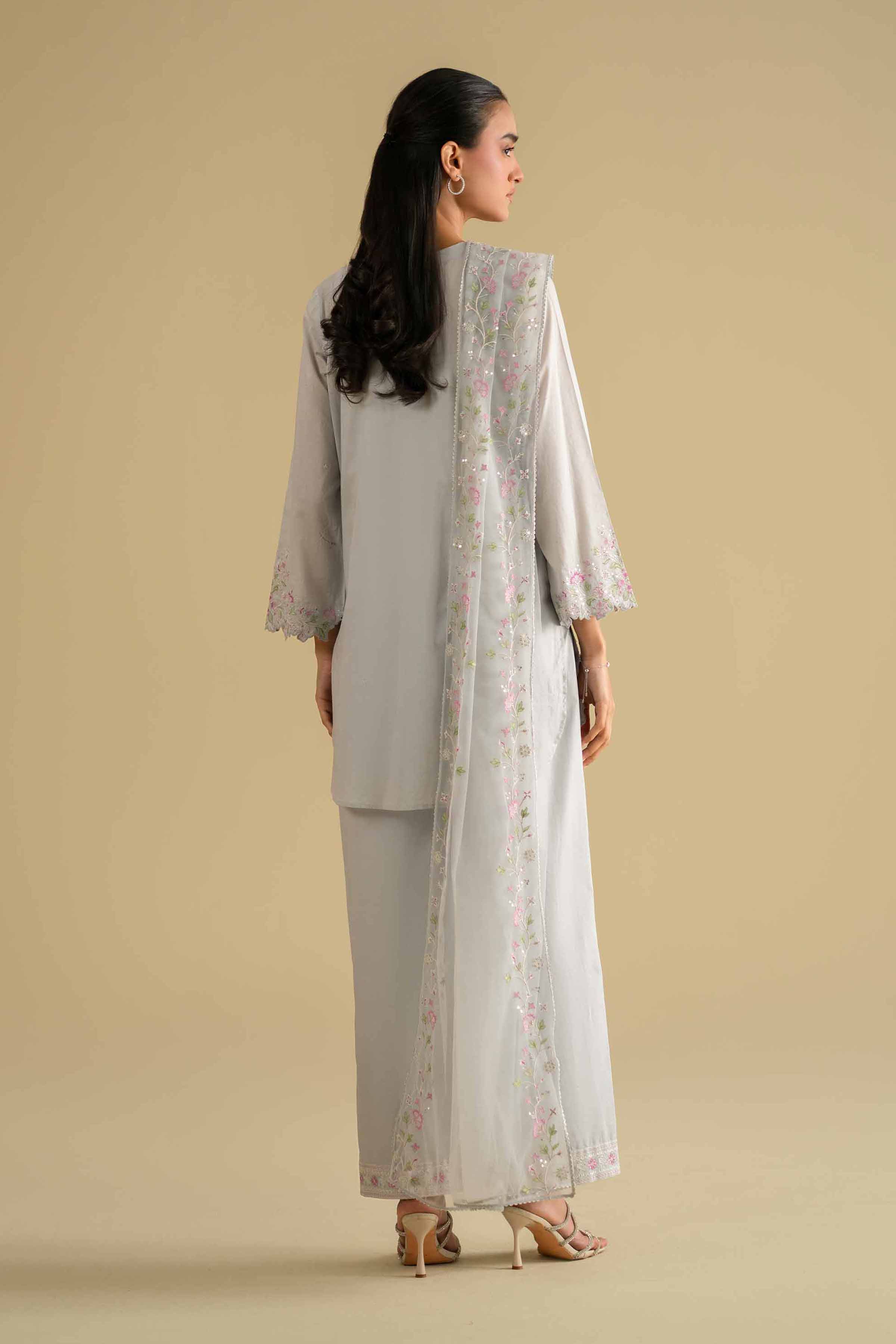 Nishat UK - Grey Embroidered Cambric 3-piece ready to wear luxury Suit