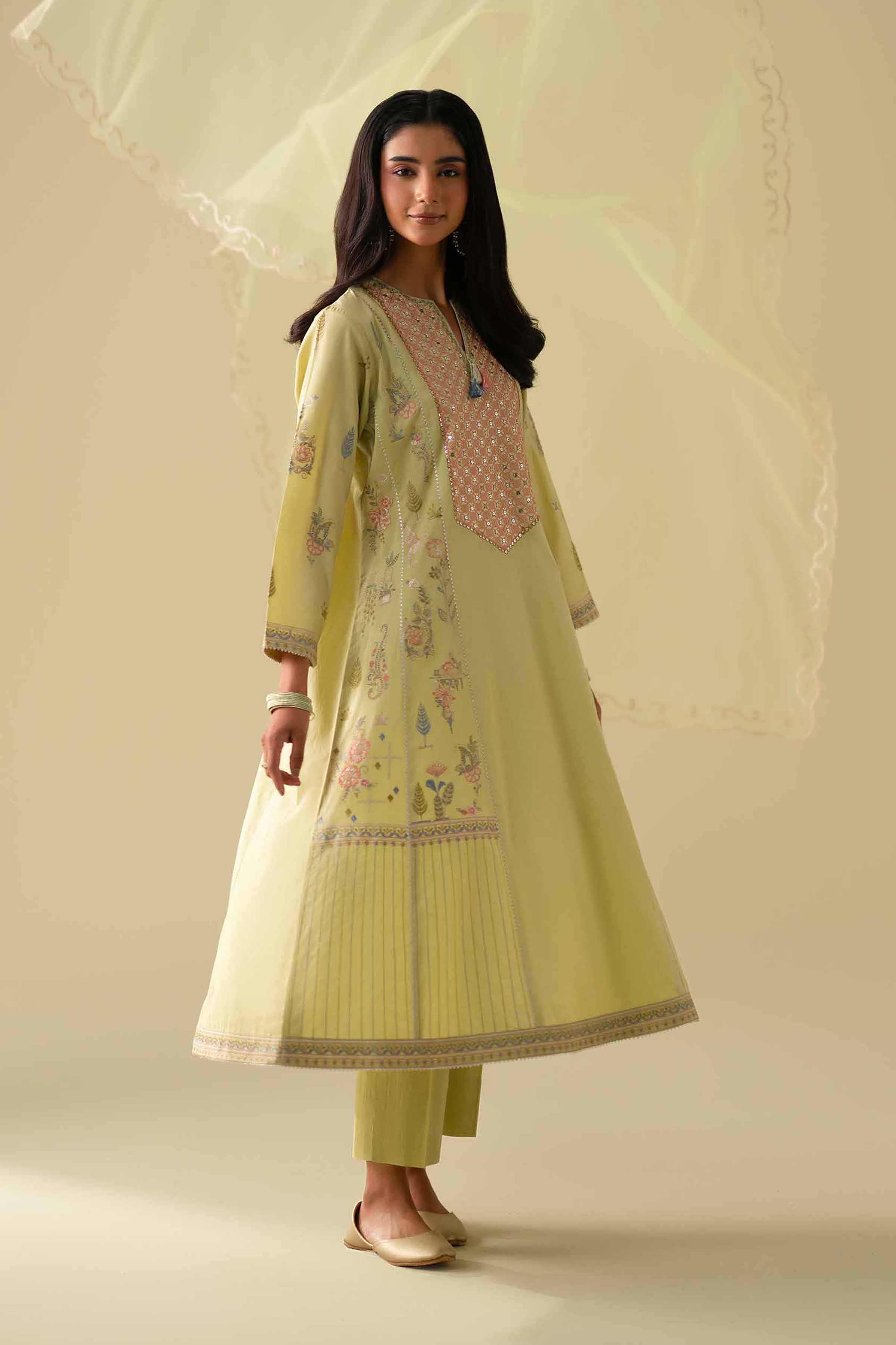 Nishat UK - Green Embroidered Cambric 3 Pieces ready to wear Suit