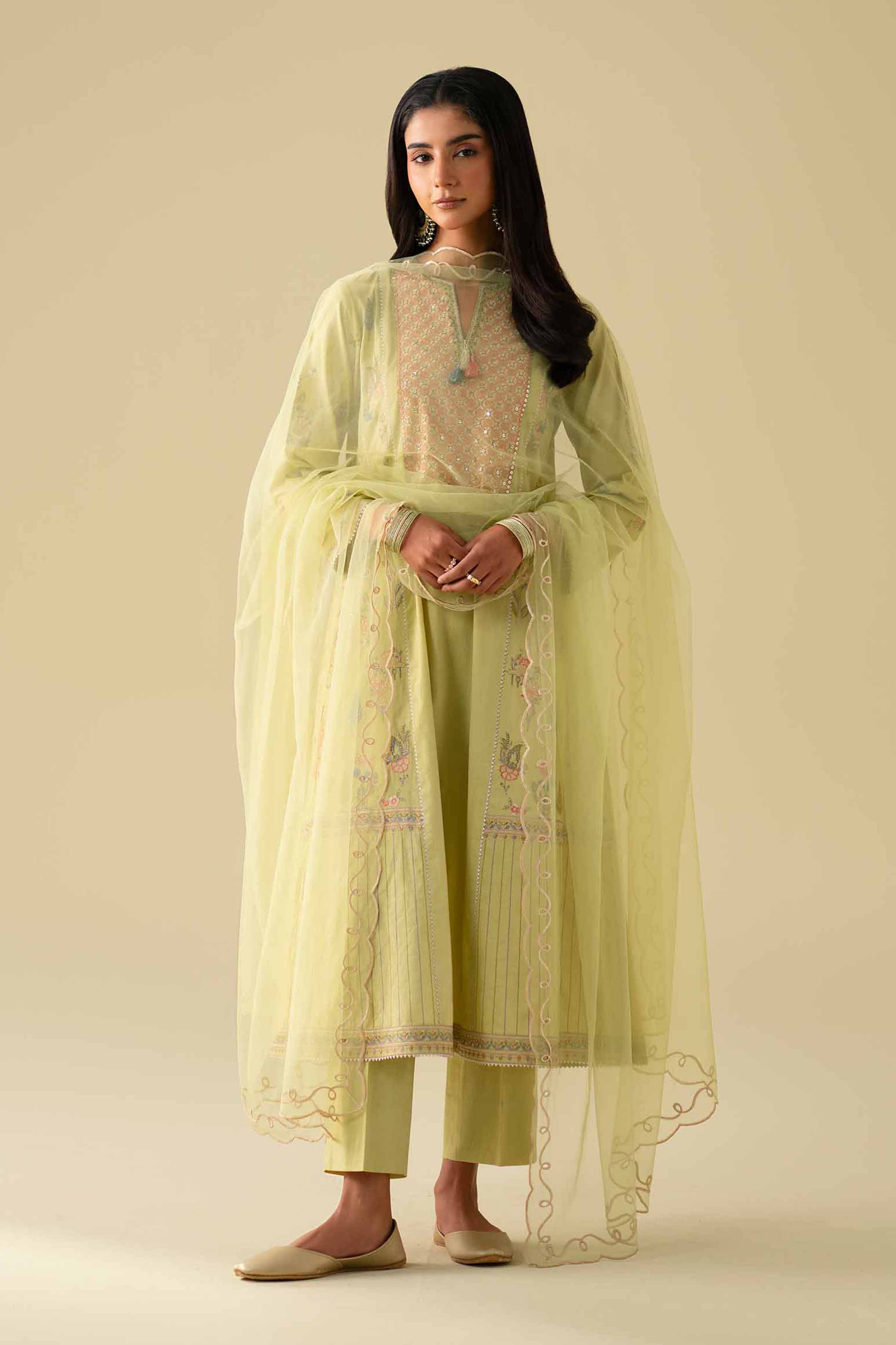 Nishat UK - Green Embroidered Cambric 3 Pieces ready to wear Suit