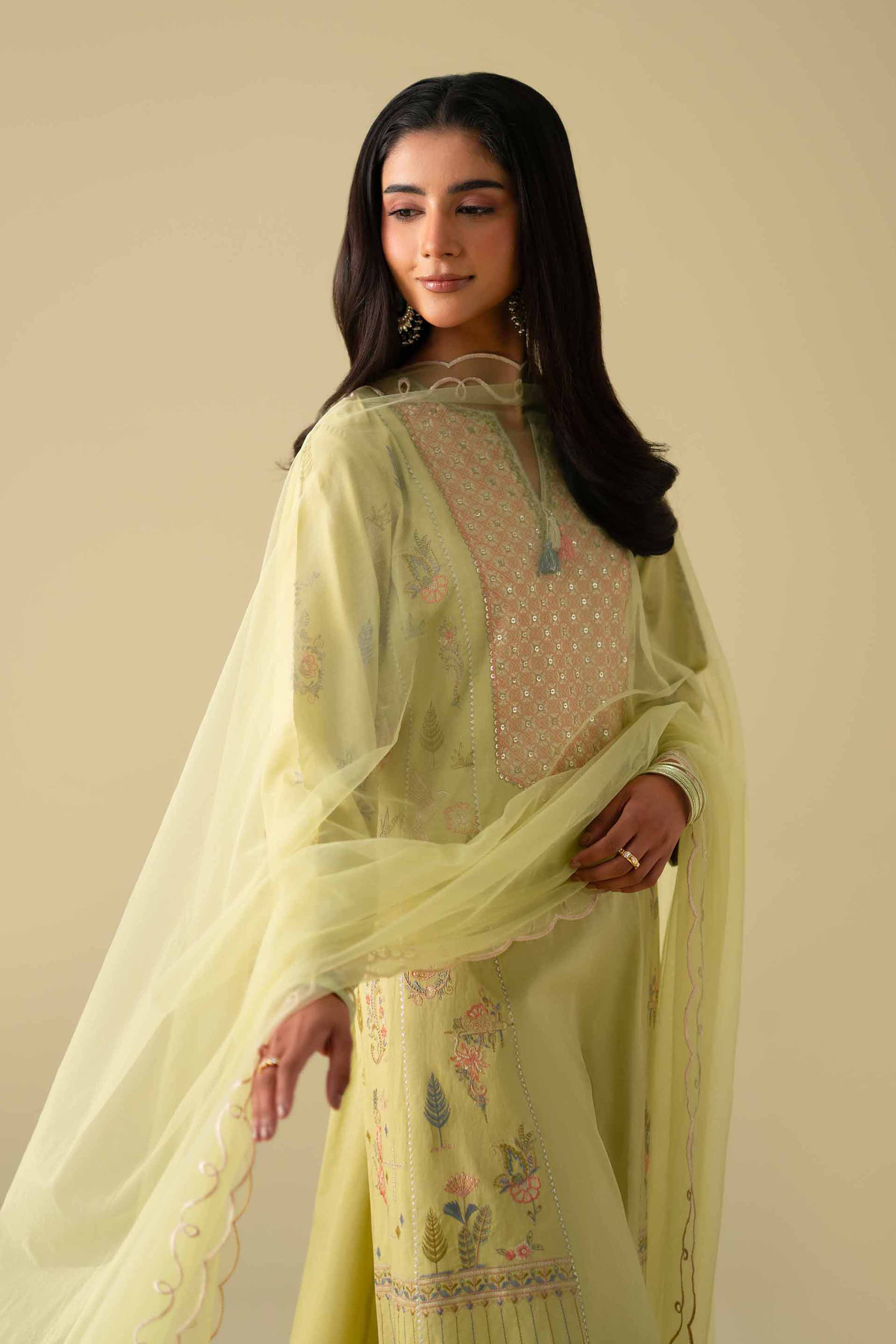 Nishat UK - Green Embroidered Cambric 3 Pieces ready to wear Suit