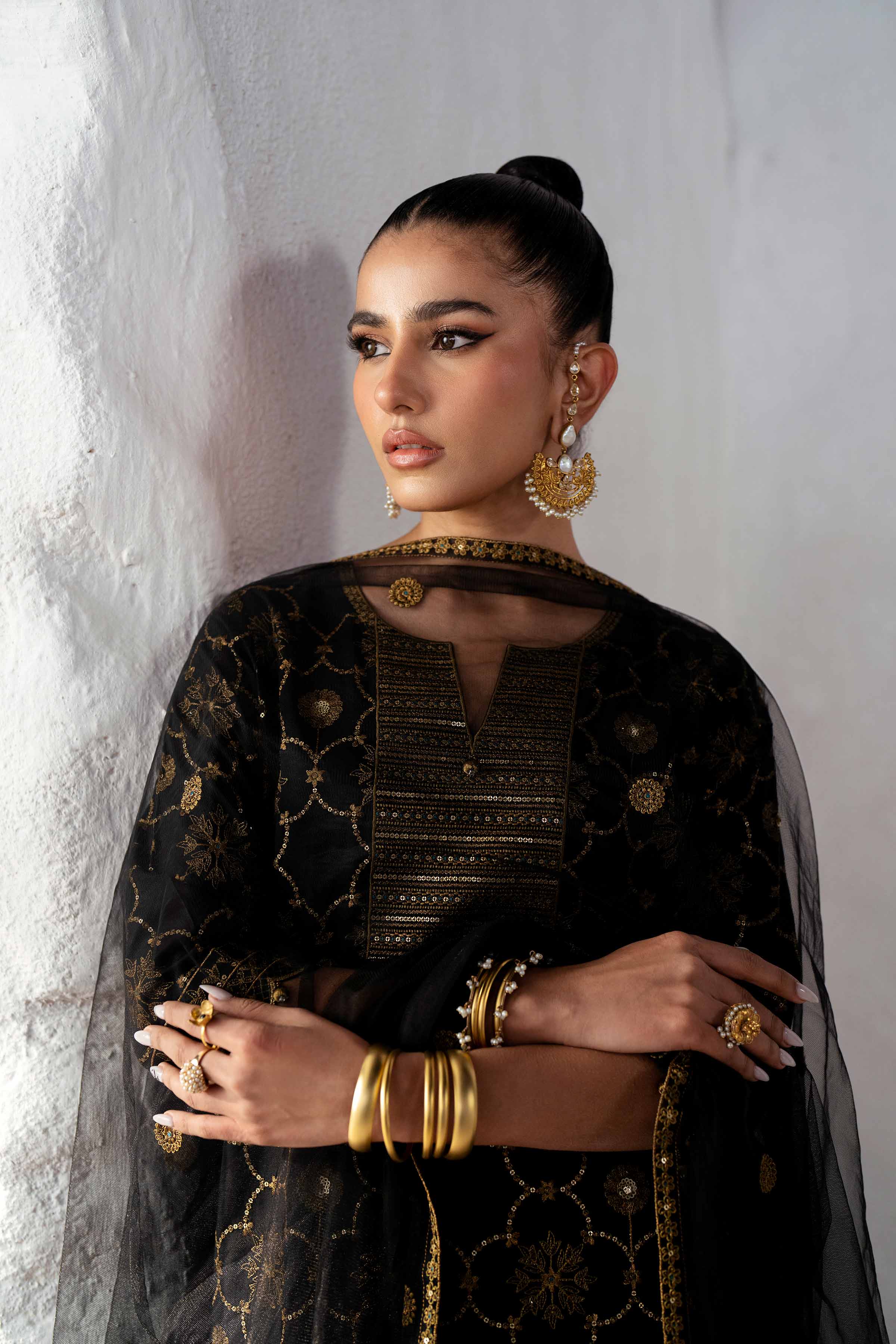NishatUK - Black Embroidered   Cambric 3-piece ready to wear Suit