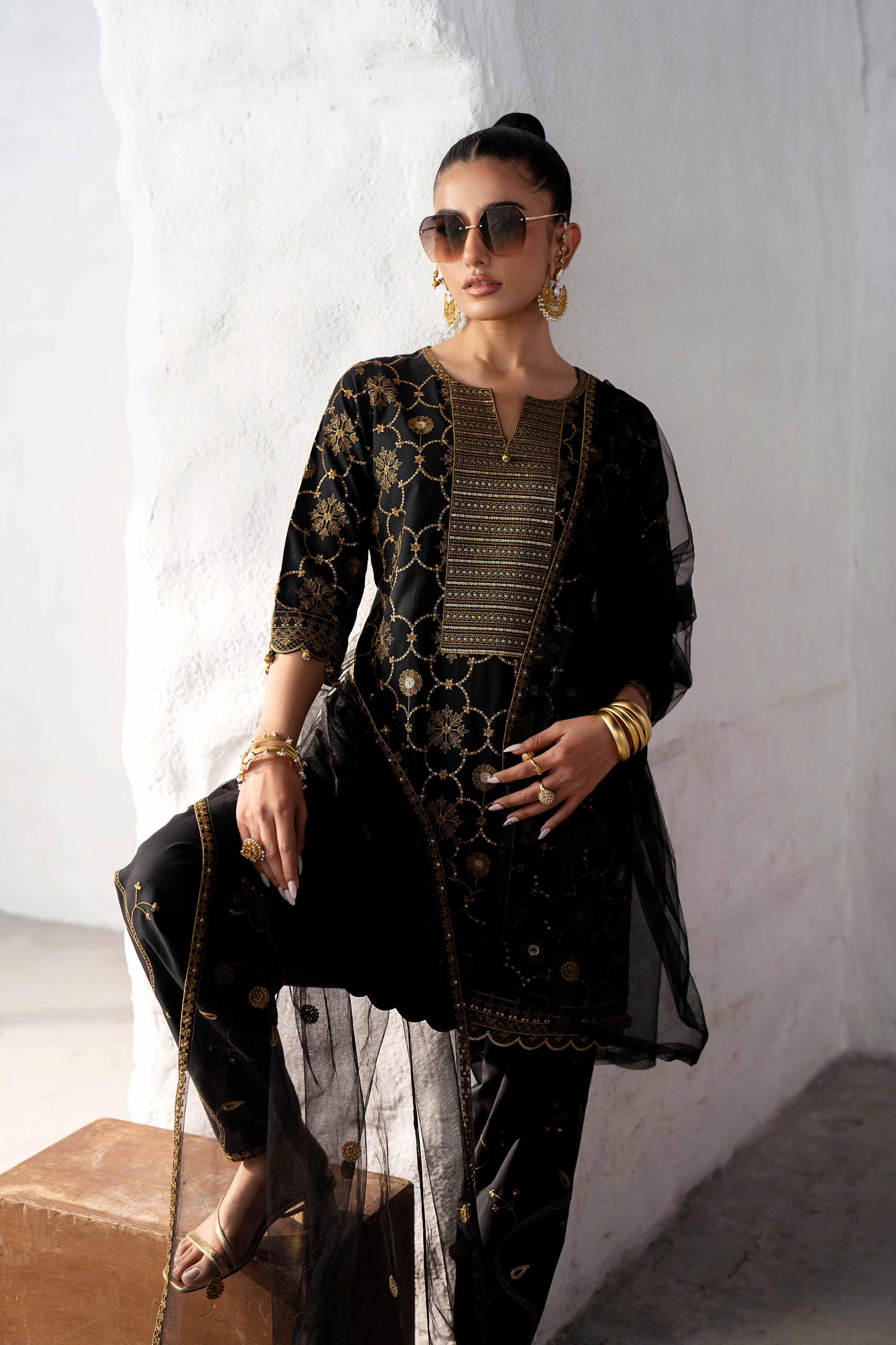 NishatUK - Black Embroidered   Cambric 3-piece ready to wear Suit