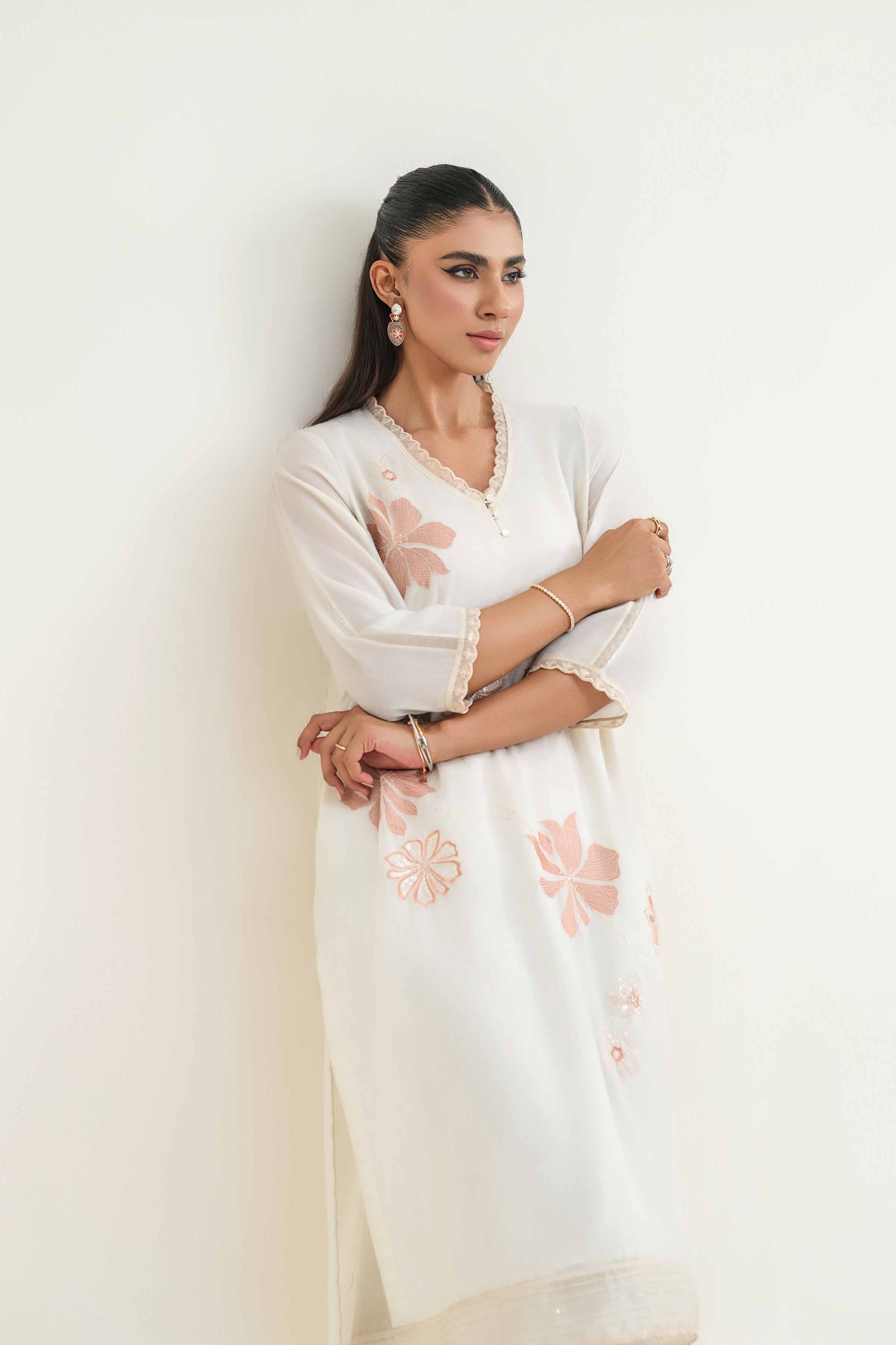 NishatUK - White Embroidered  Lawn 1-piece ready to wear Shirt