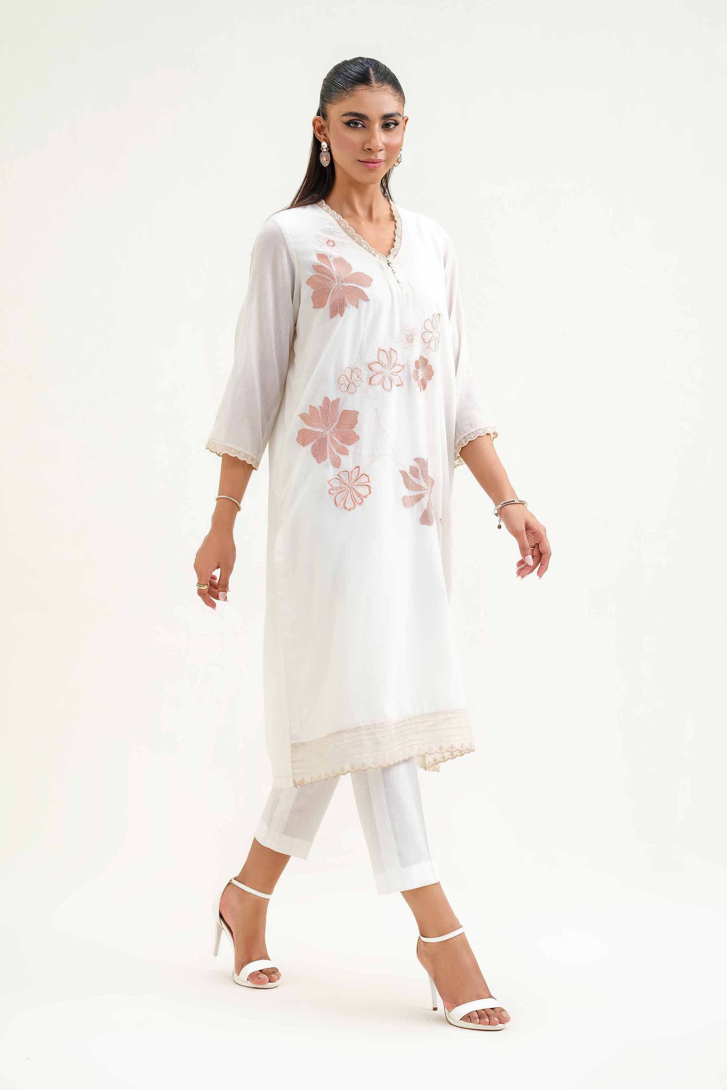 NishatUK - White Embroidered  Lawn 1-piece ready to wear Shirt