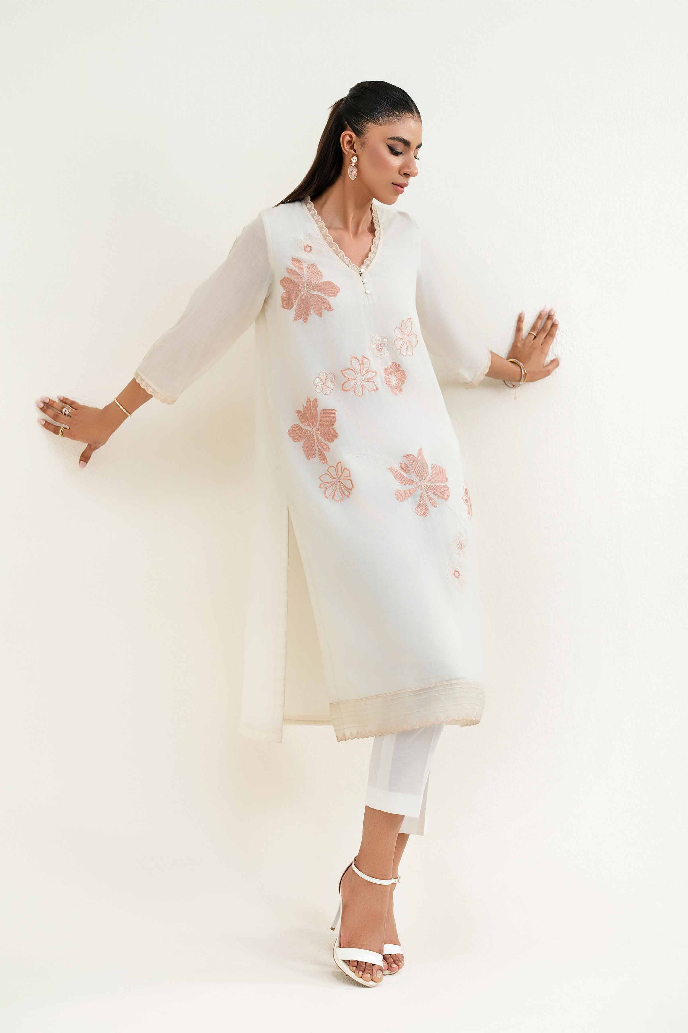 NishatUK - White Embroidered  Lawn 1-piece ready to wear Shirt