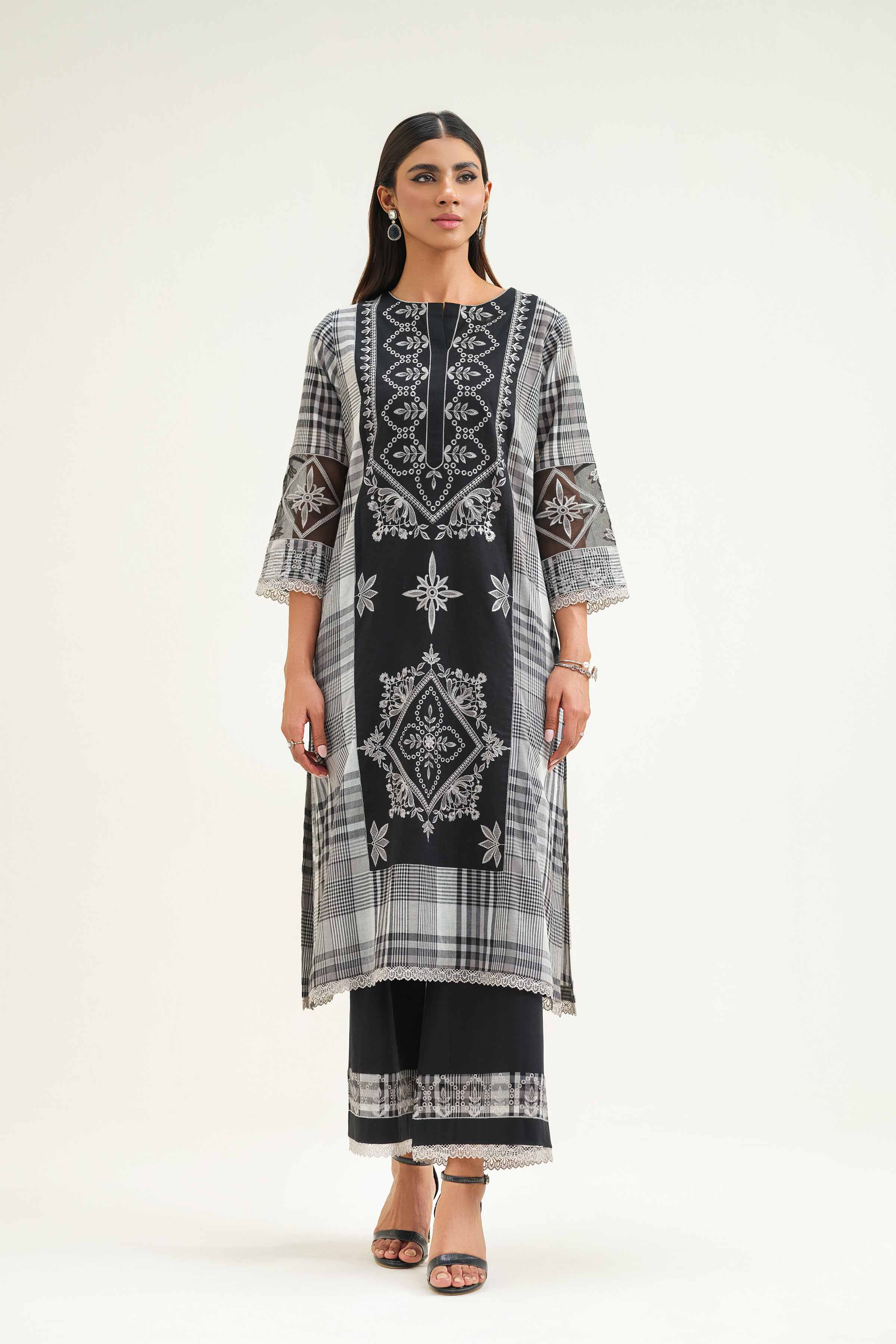 NishatUK - Black Embroidered   Cotton 2-piece ready to wear Luxury Dress