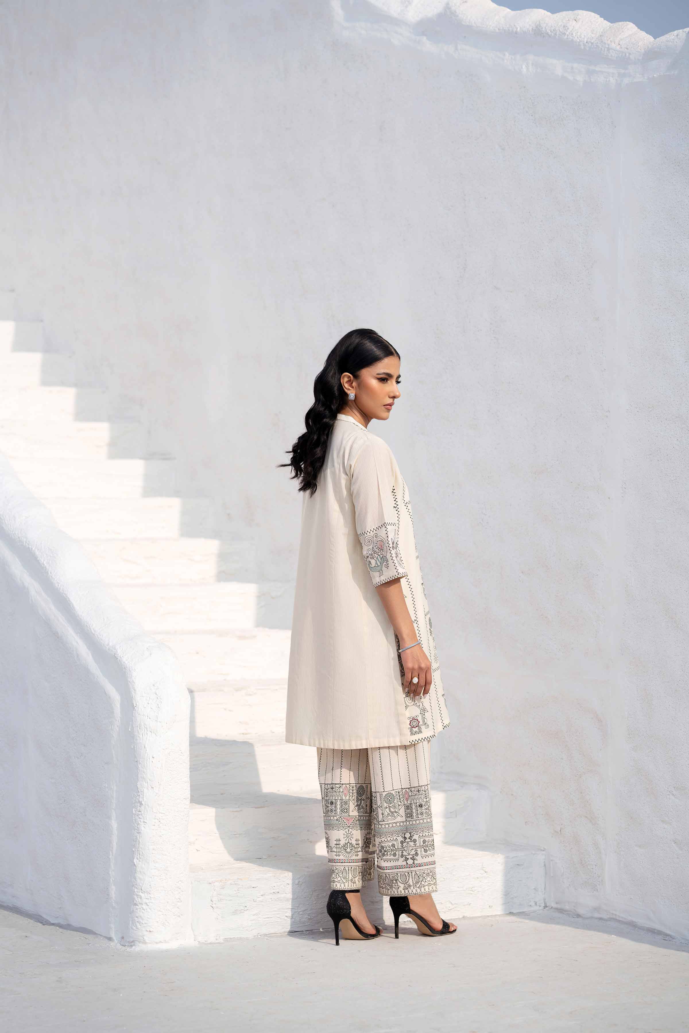 NishatUK - Off White Embroidered   Handmade Loom 2-piece ready to wear Luxury Dress