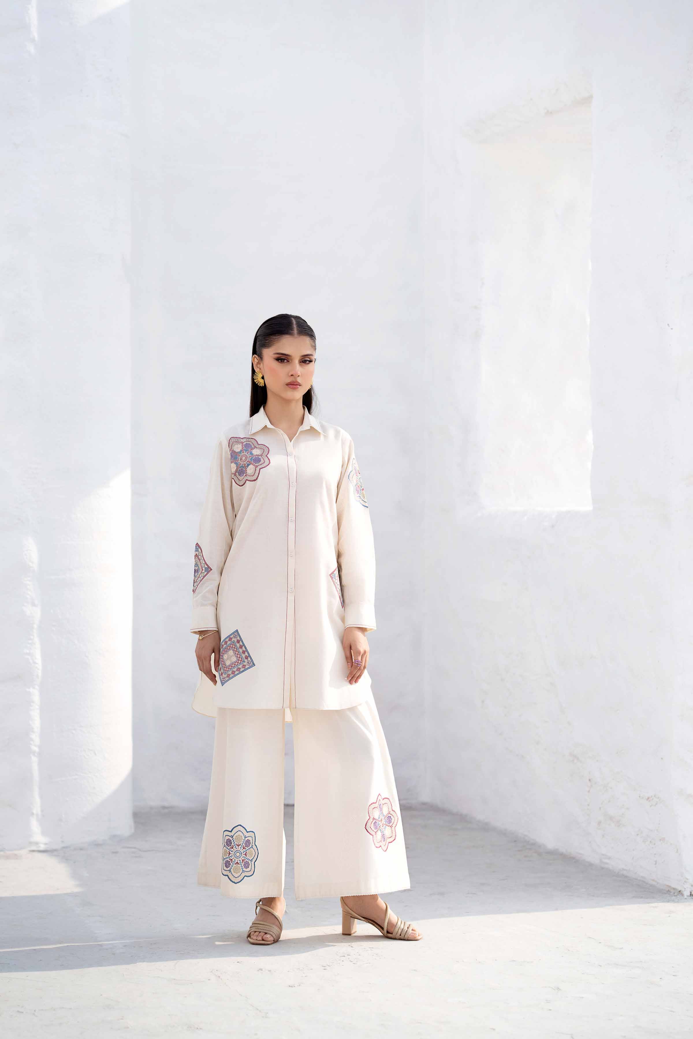 NishatUK - Ivory Embroidered   Handmade Loom 2-piece ready to wear Luxury Dress