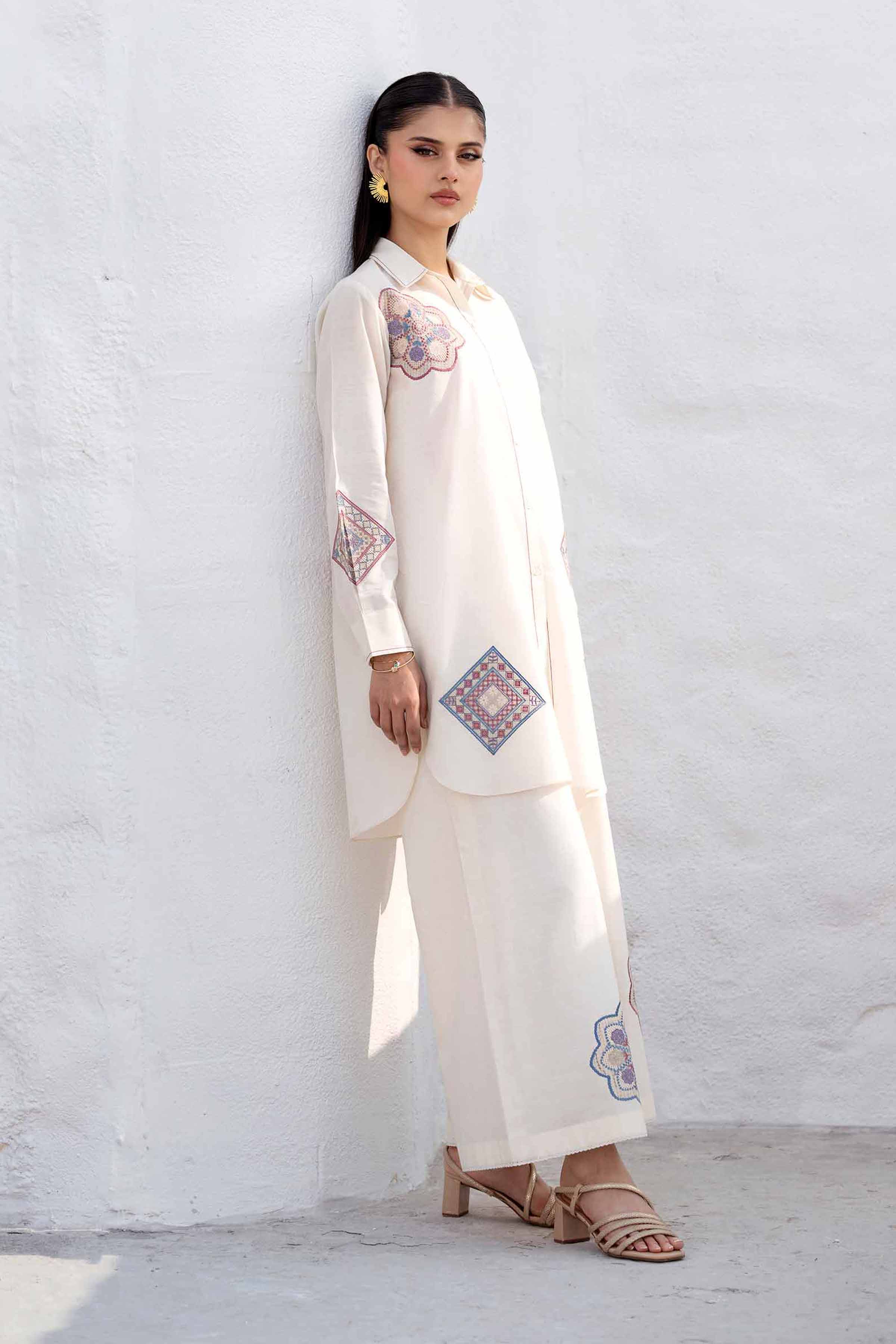 NishatUK - Ivory Embroidered   Handmade Loom 2-piece ready to wear Luxury Dress