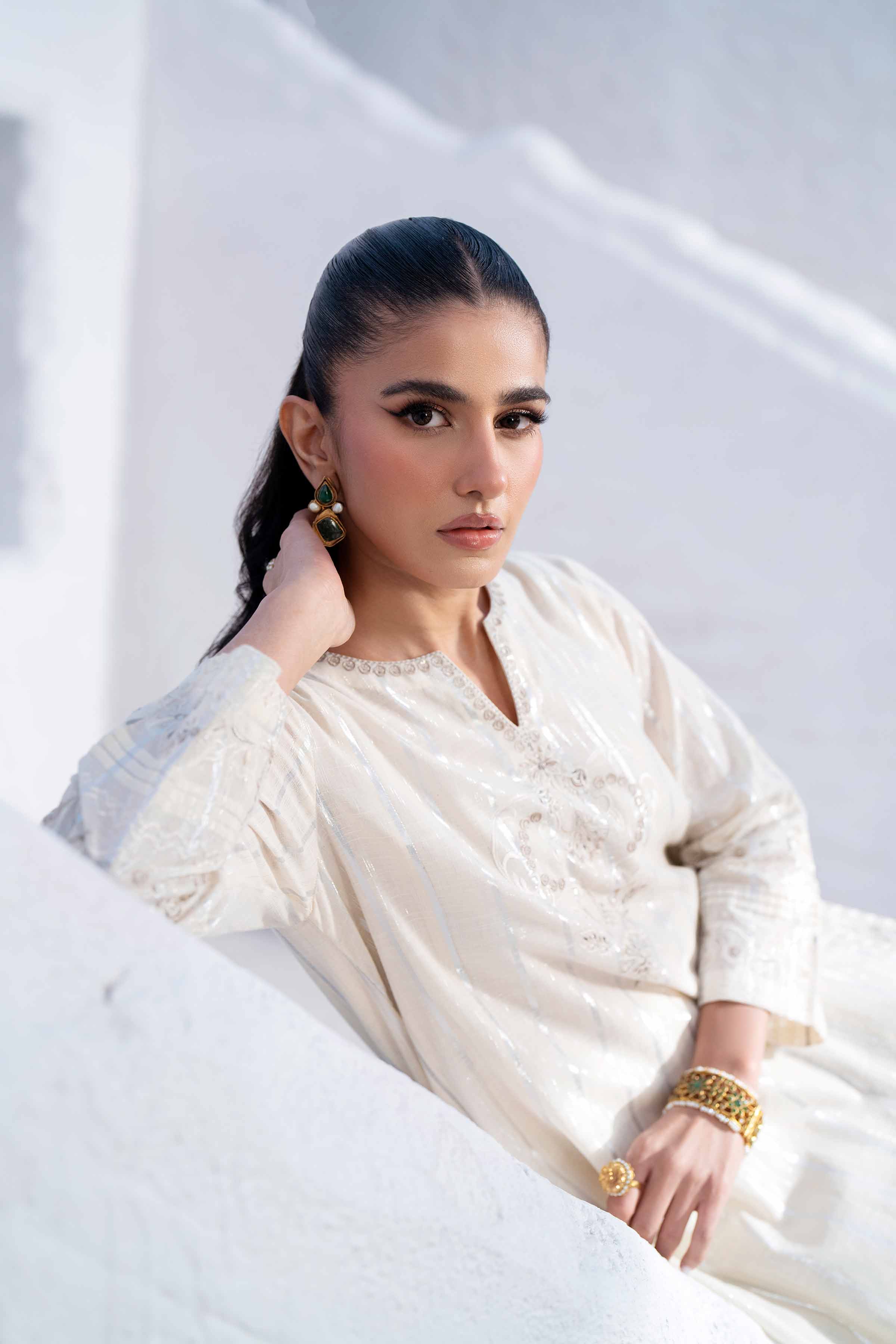 NishatUK - Beige Embroidered  Silk 2-piece ready to wear Luxury Dress