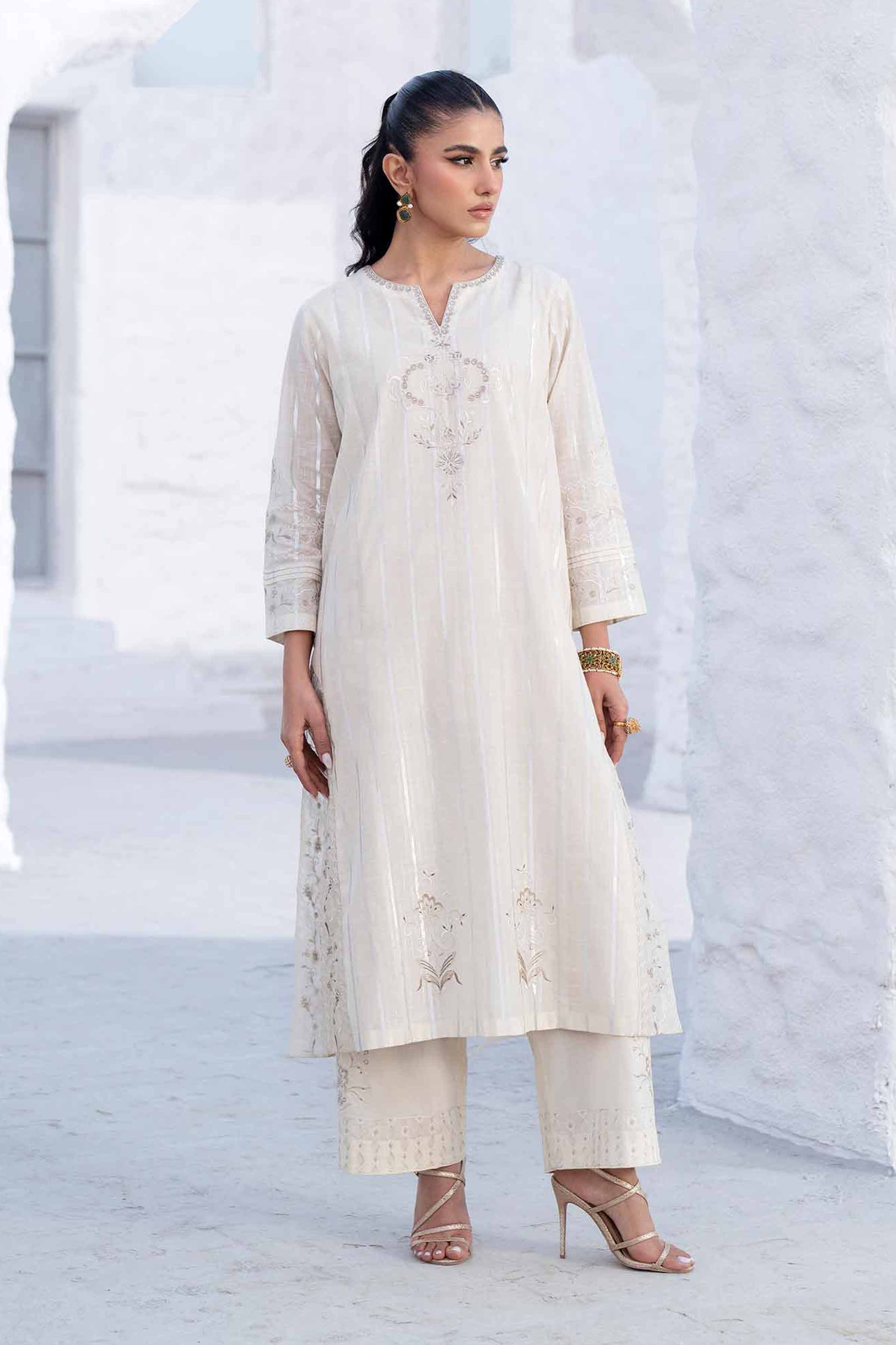 NishatUK - Beige Embroidered  Silk 2-piece ready to wear Luxury Dress