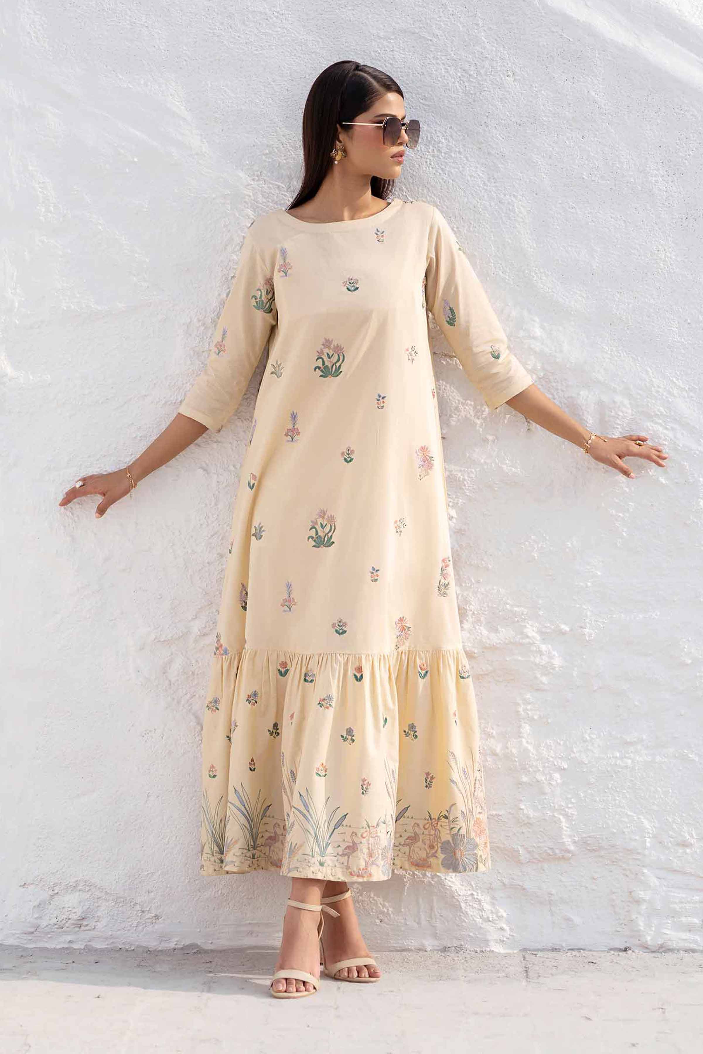 NishatUK - Lime Embroidered   Cambric 1-piece ready to wear Long Dress