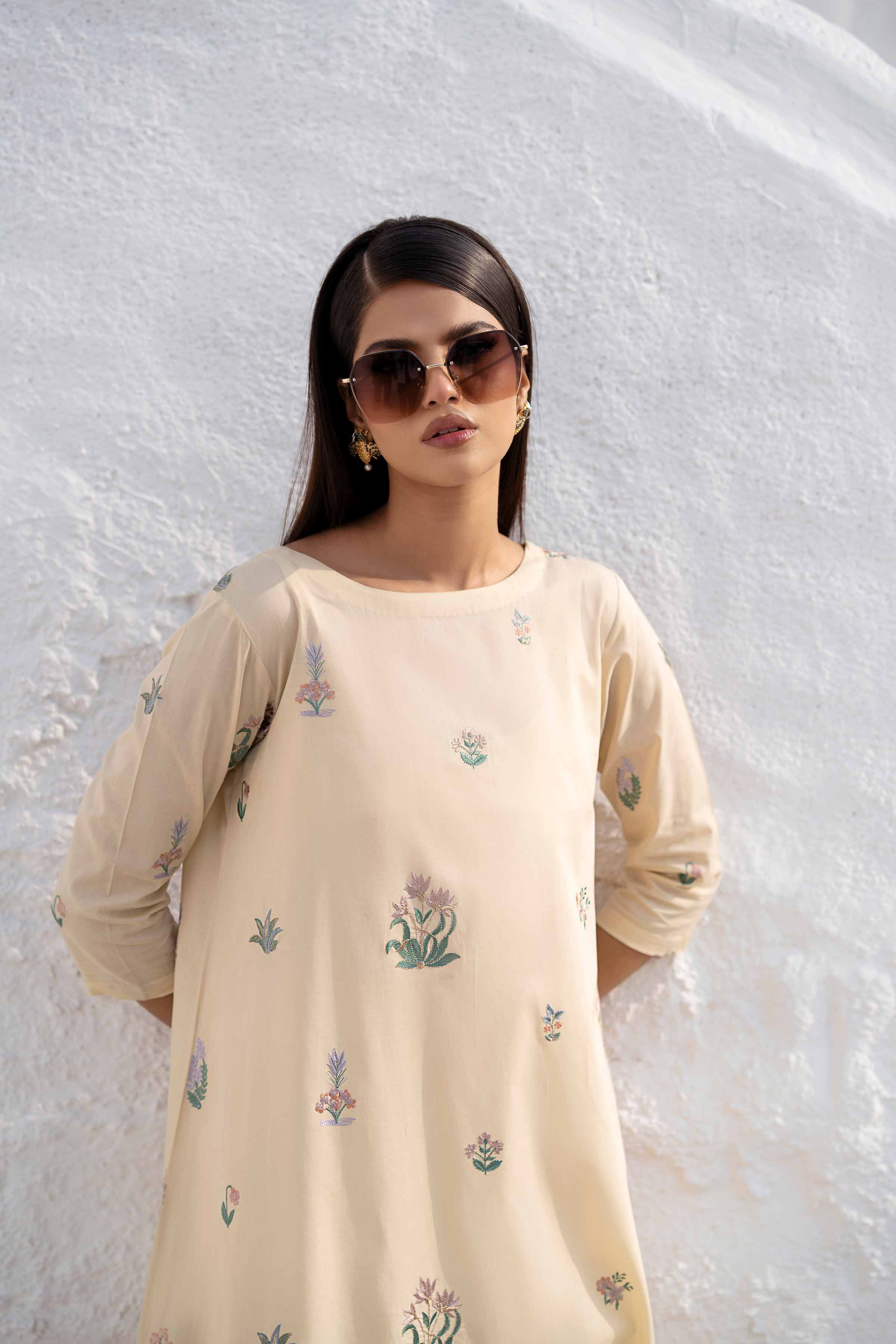 NishatUK - Lime Embroidered   Cambric 1-piece ready to wear Long Dress