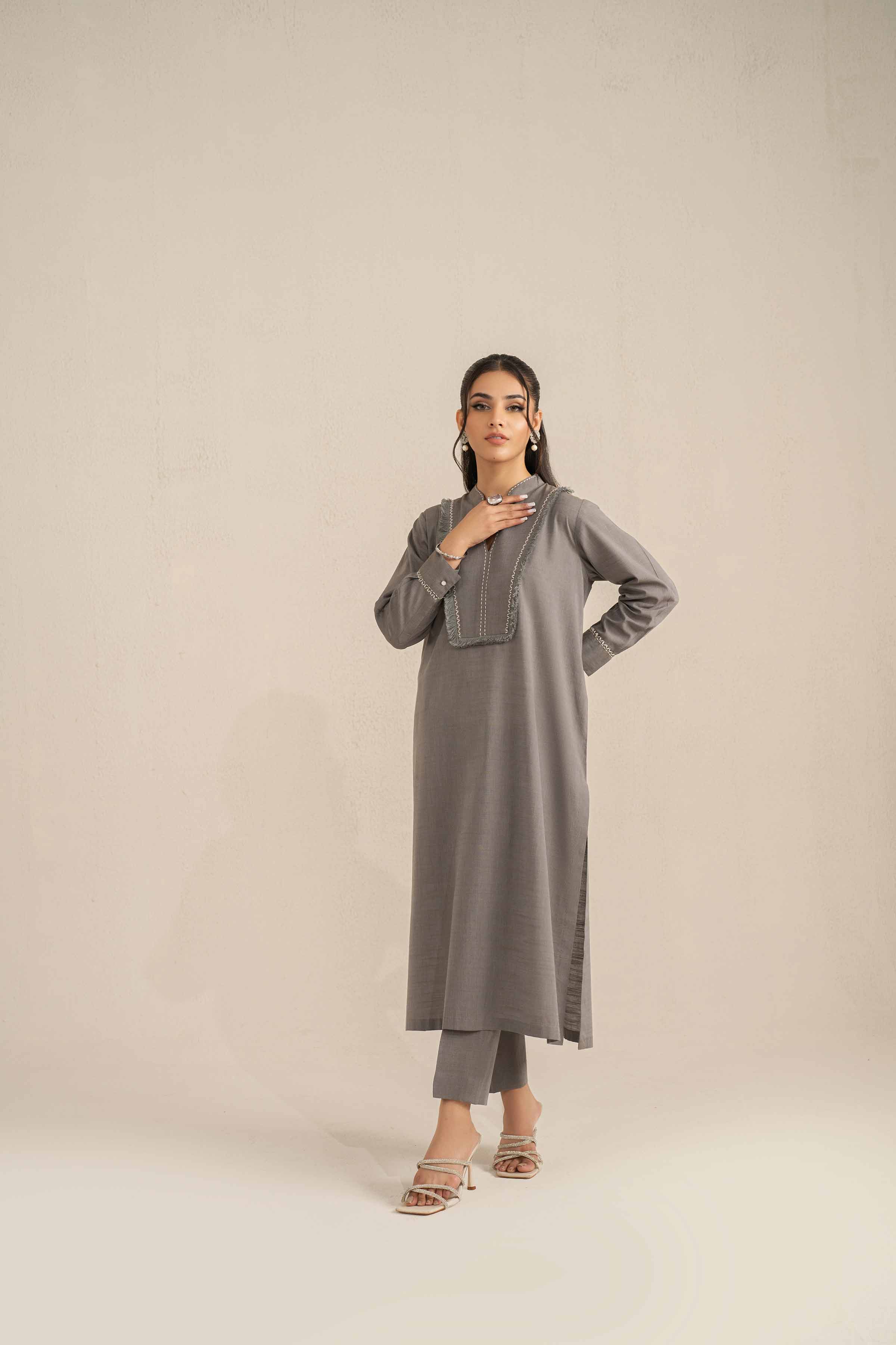 NishatUK - Grey Solids Khaddar 2-piece ready to wear Luxury Dress
