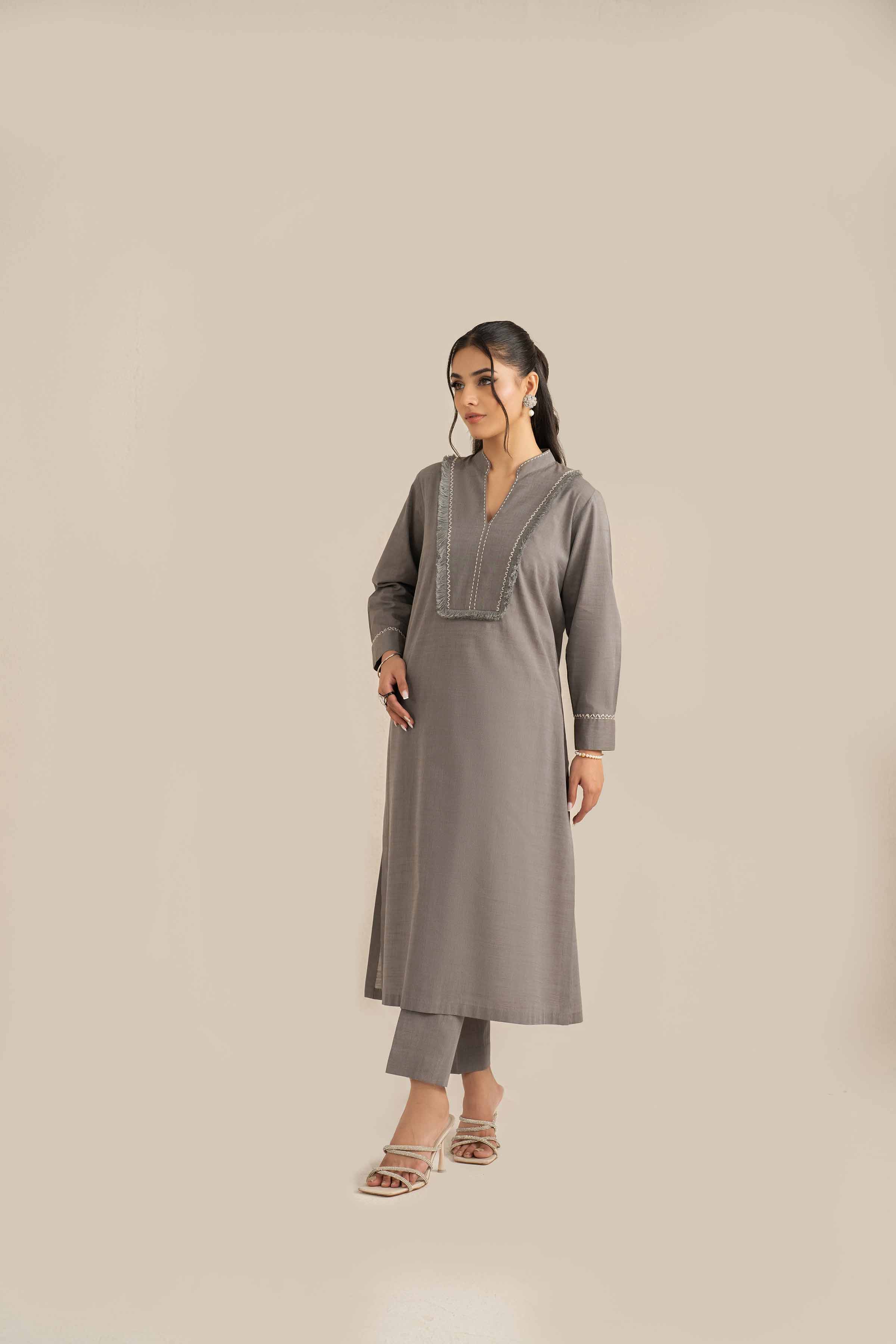 NishatUK - Grey Solids Khaddar 2-piece ready to wear Luxury Dress