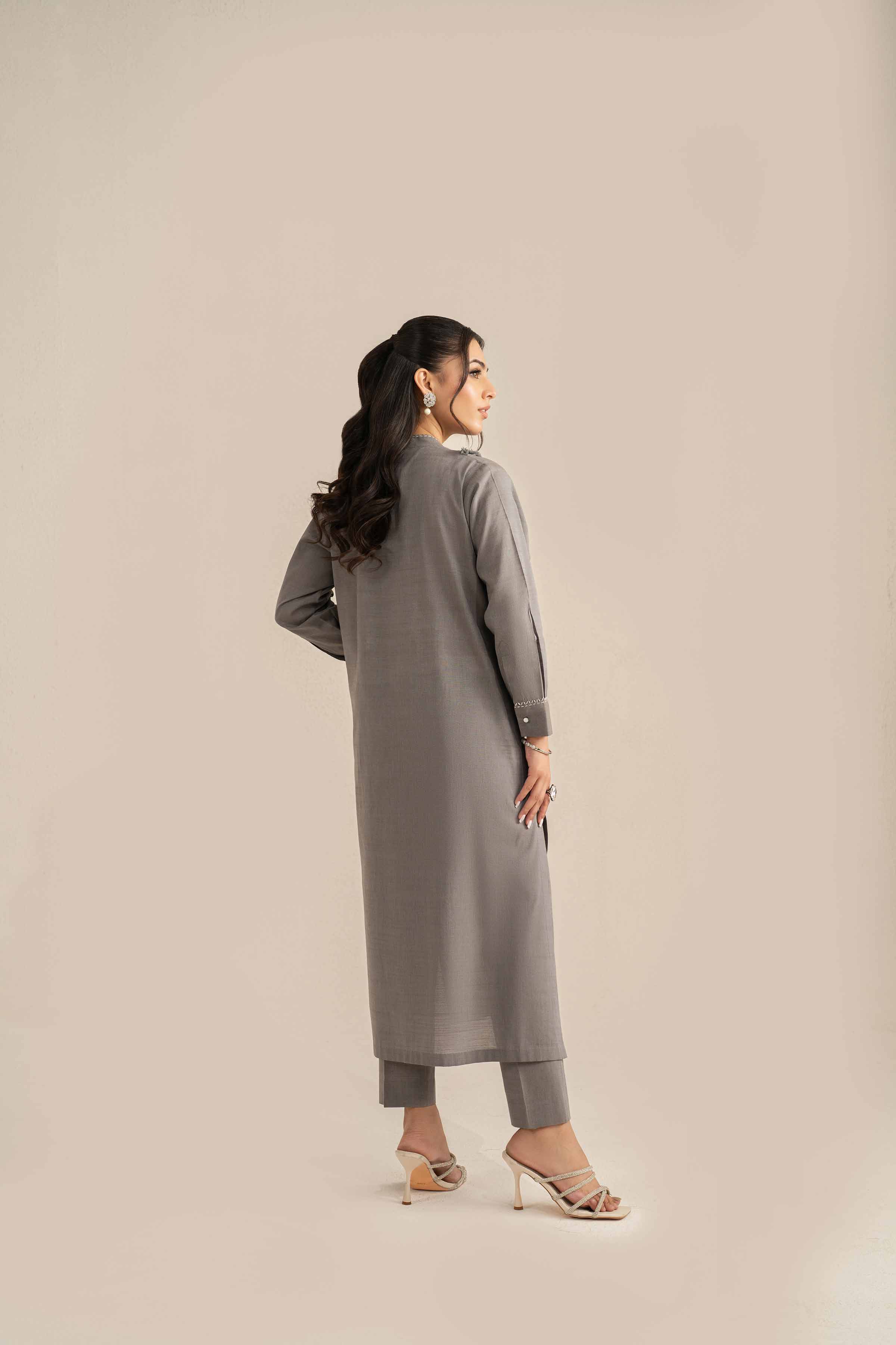 NishatUK - Grey Solids Khaddar 2-piece ready to wear Luxury Dress
