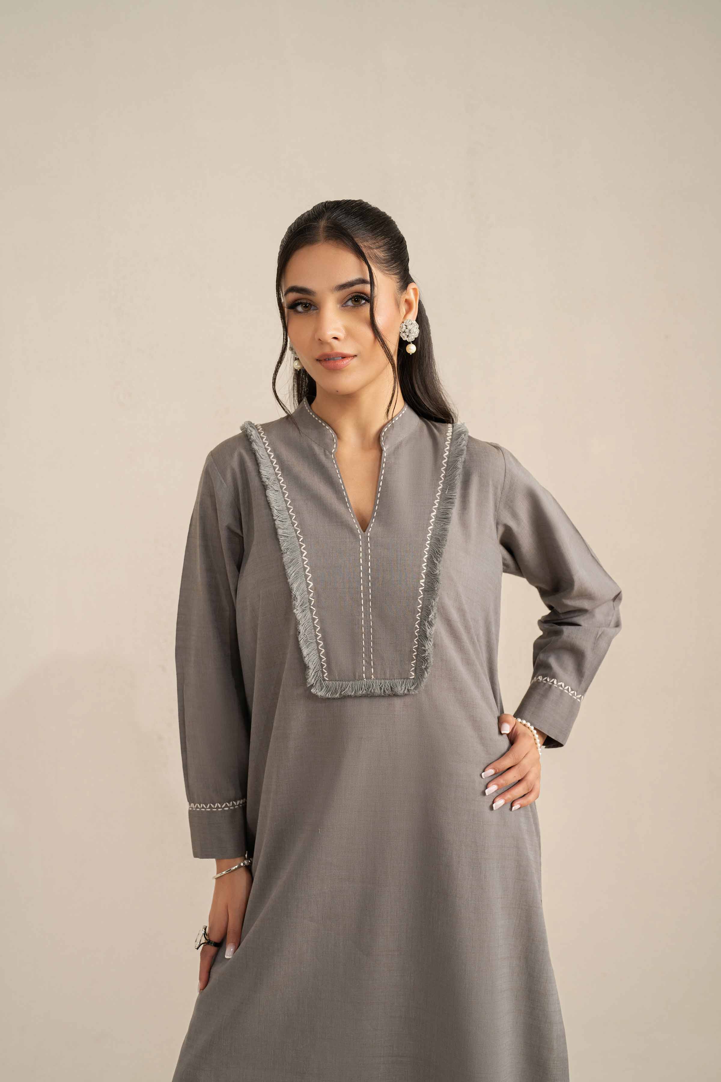 NishatUK - Grey Solids Khaddar 2-piece ready to wear Luxury Dress