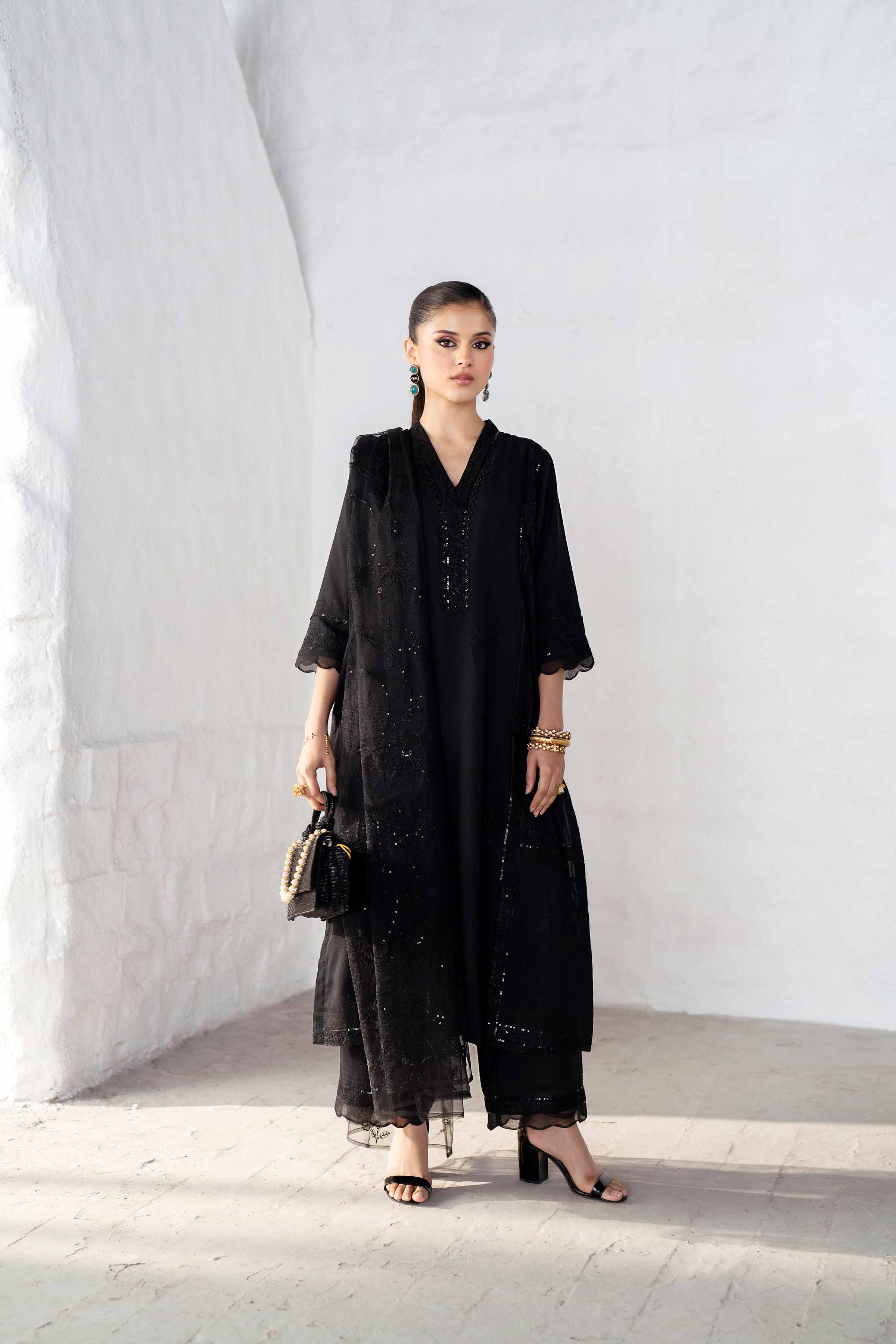 NishatUK - Black Embroidered  Silk 3-piece ready to wear Suit