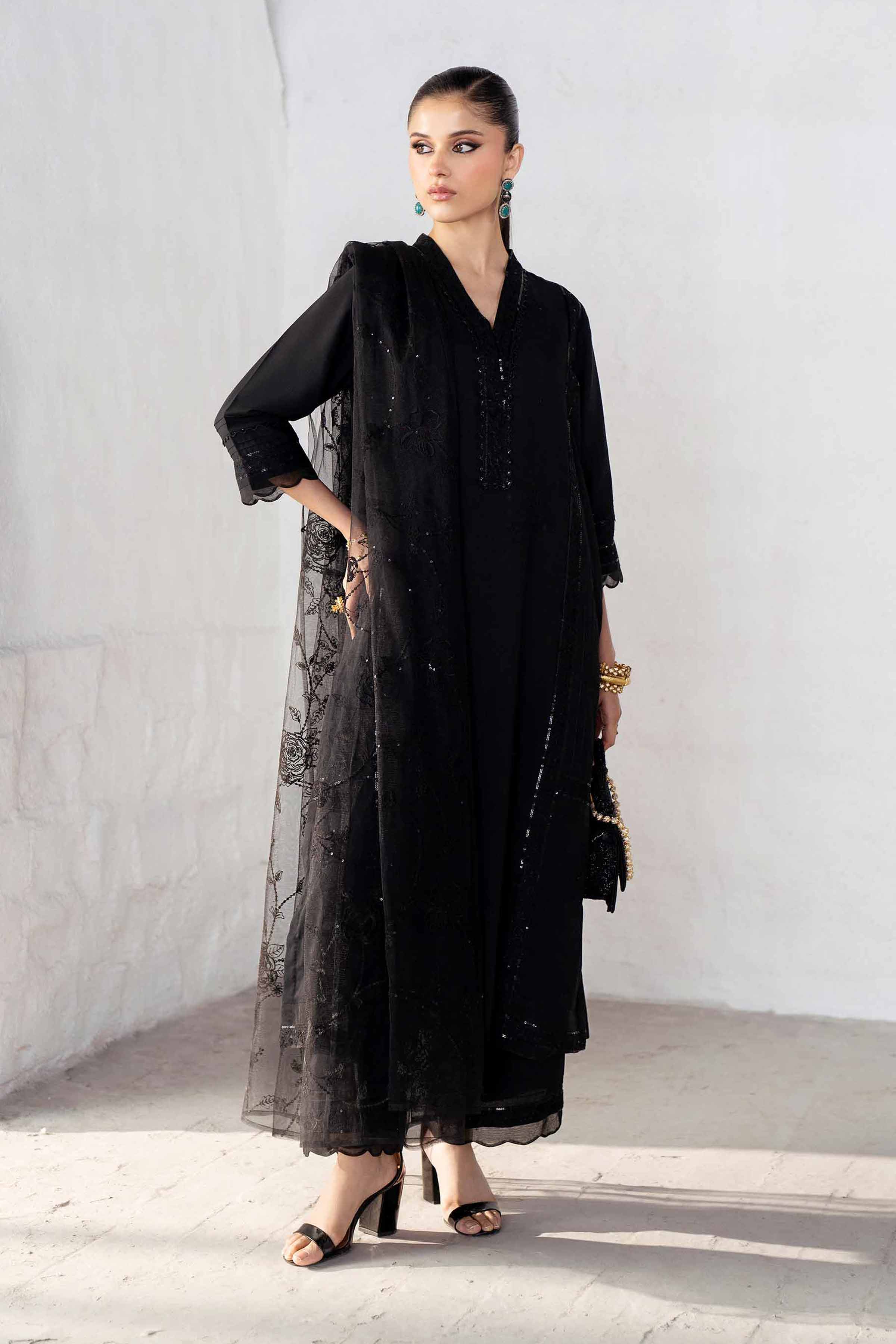 NishatUK - Black Embroidered  Silk 3-piece ready to wear Suit