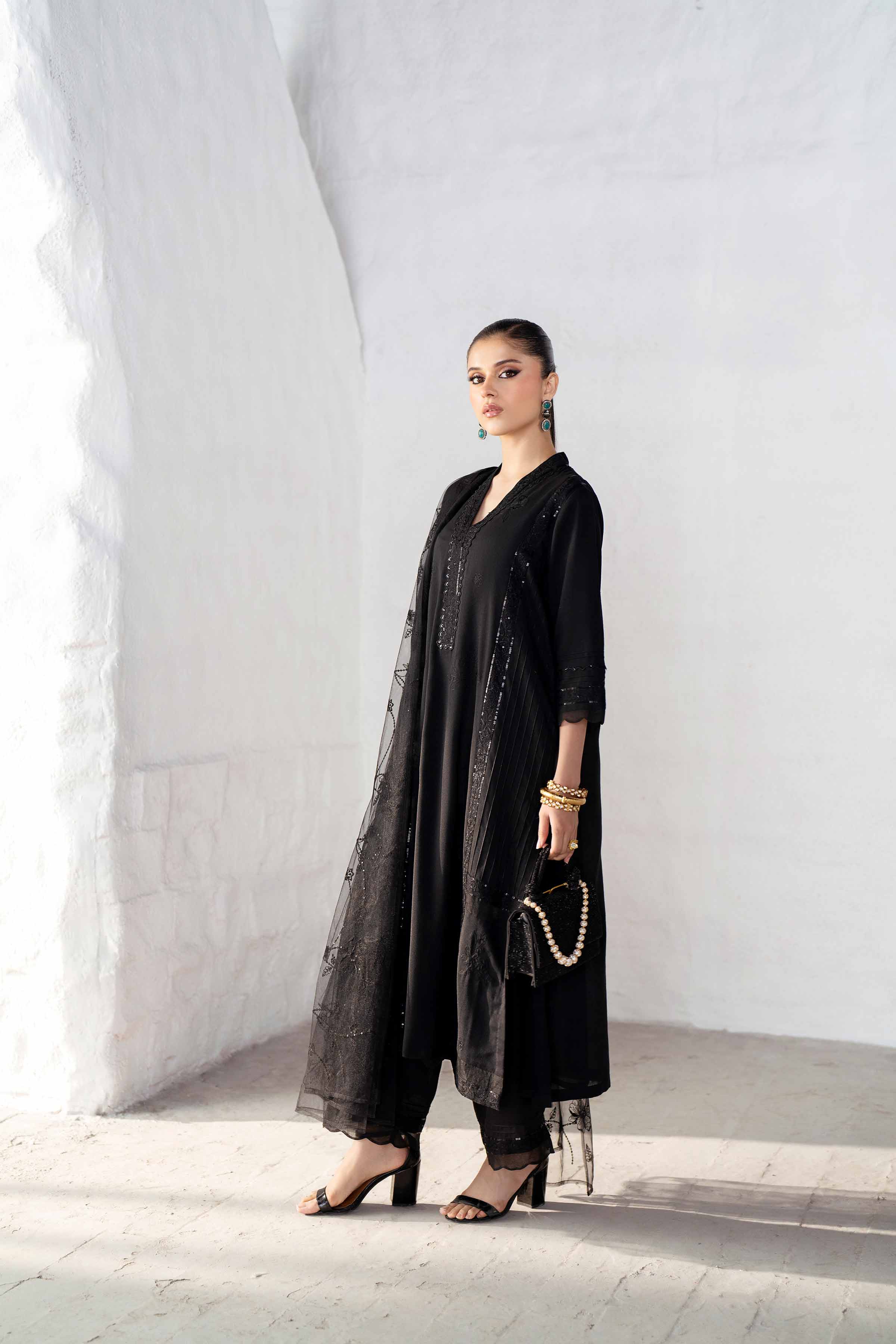 NishatUK - Black Embroidered  Silk 3-piece ready to wear Suit