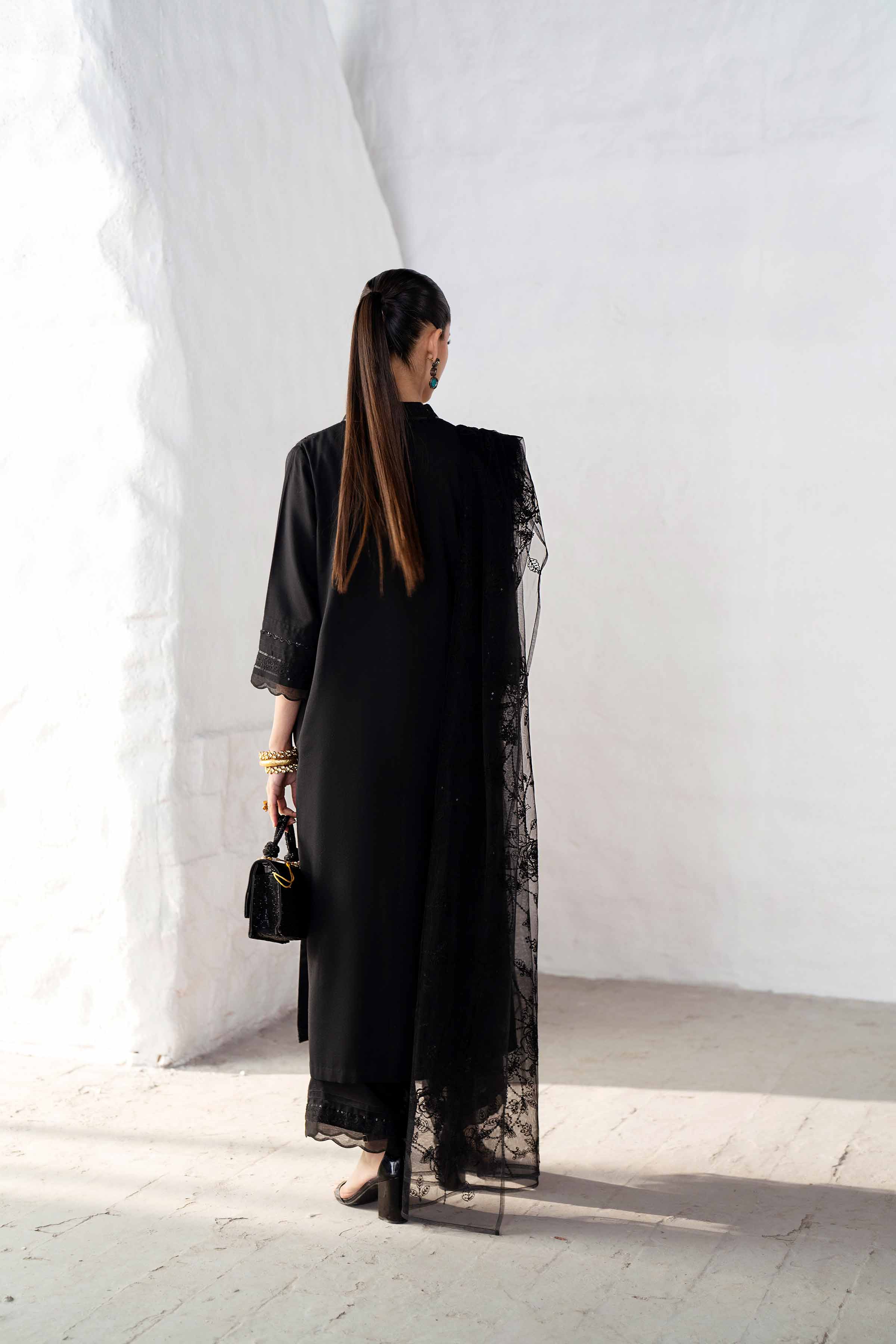 NishatUK - Black Embroidered  Silk 3-piece ready to wear Suit