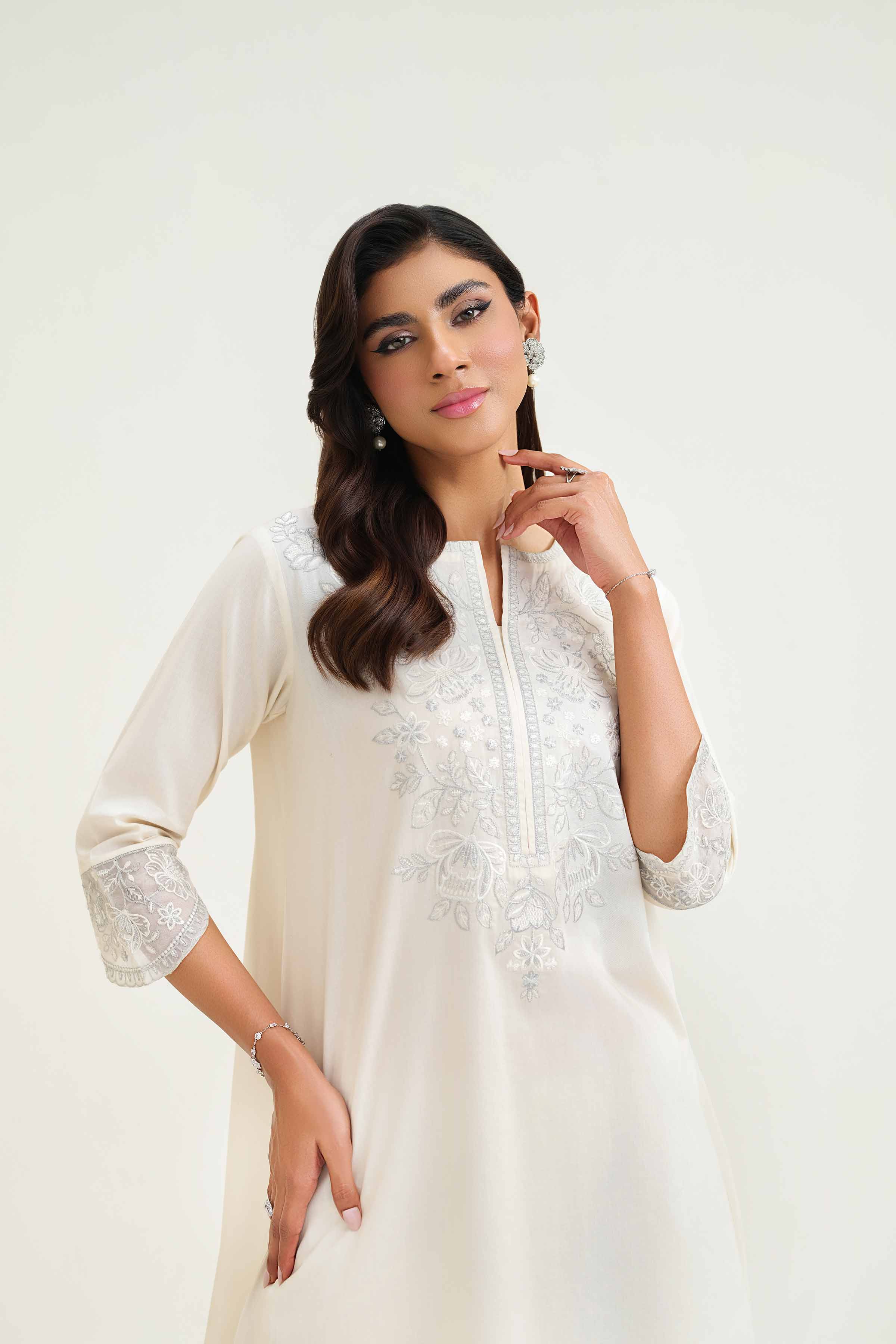 NishatUK - Beige Embroidered   Cambric 2-piece ready to wear Luxury Dress