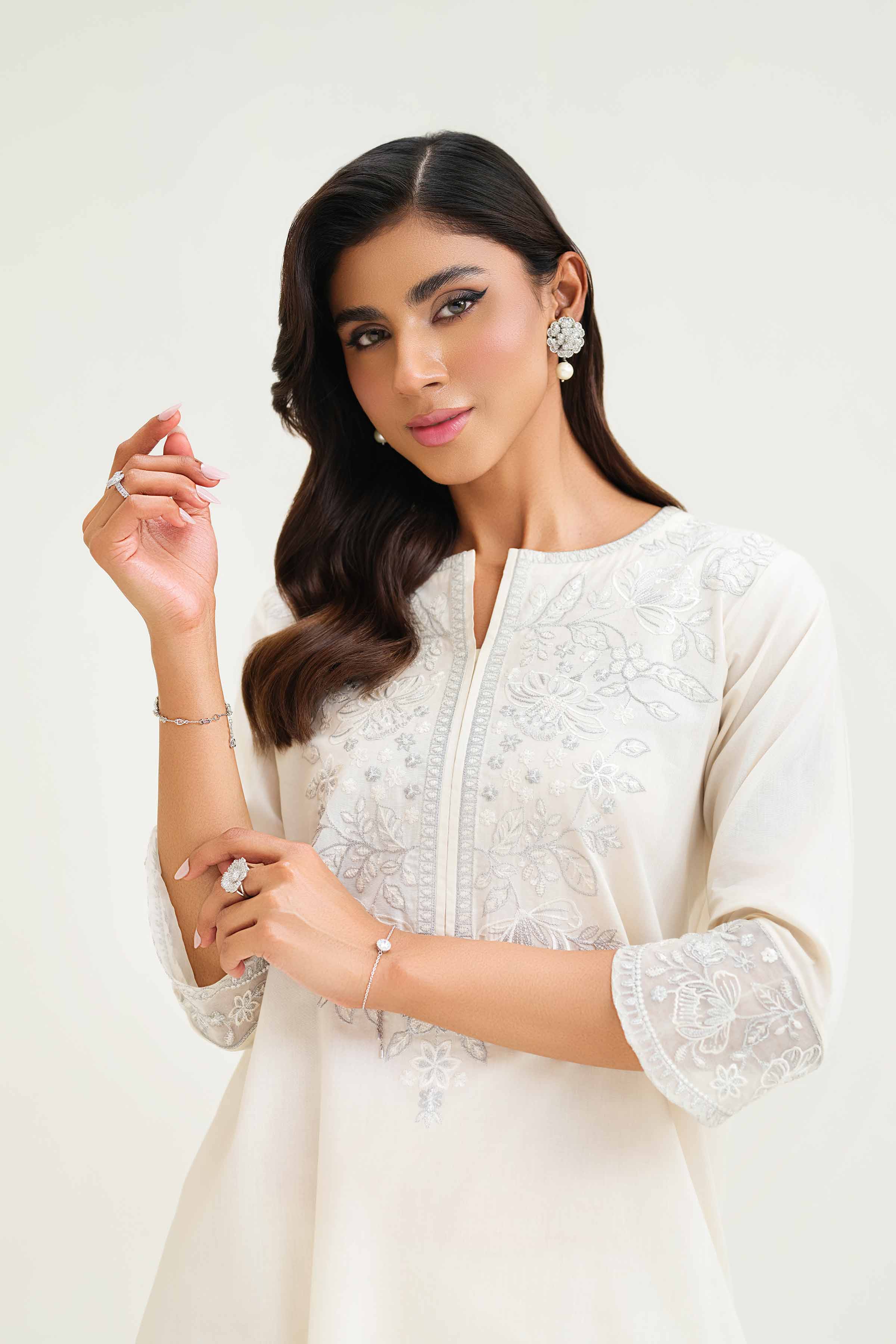NishatUK - Beige Embroidered   Cambric 2-piece ready to wear Luxury Dress