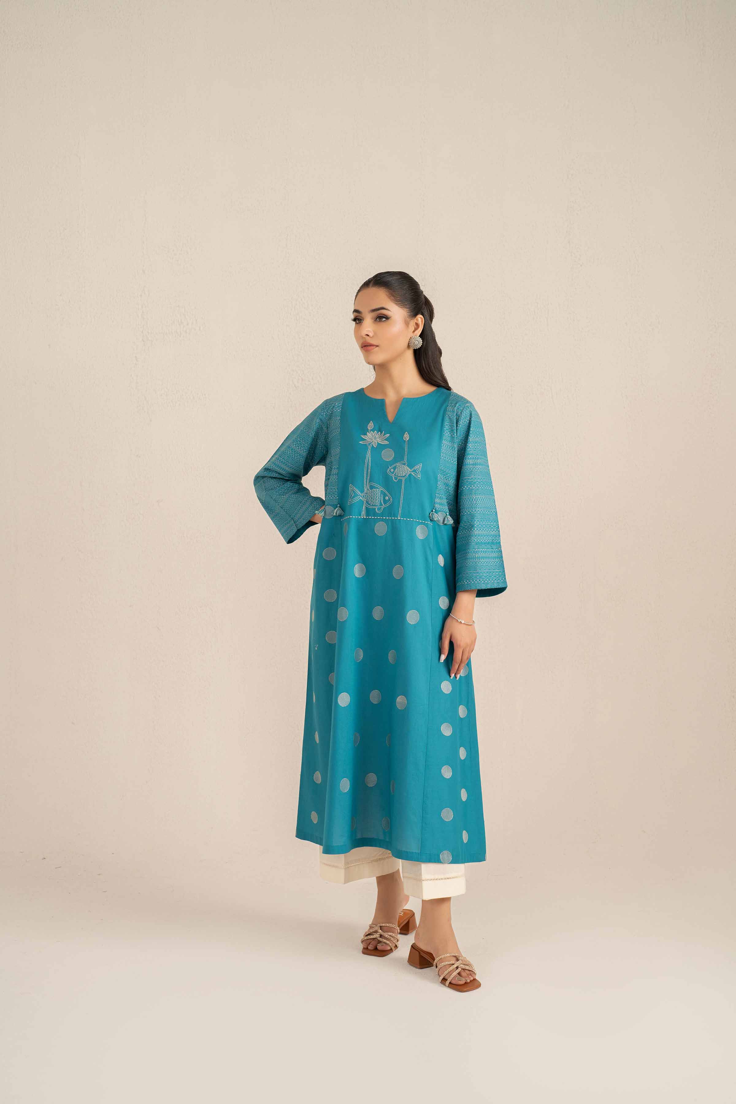 NishatUK - Ferozi Embroidered   Cambric 1-piece ready to wear Shirt