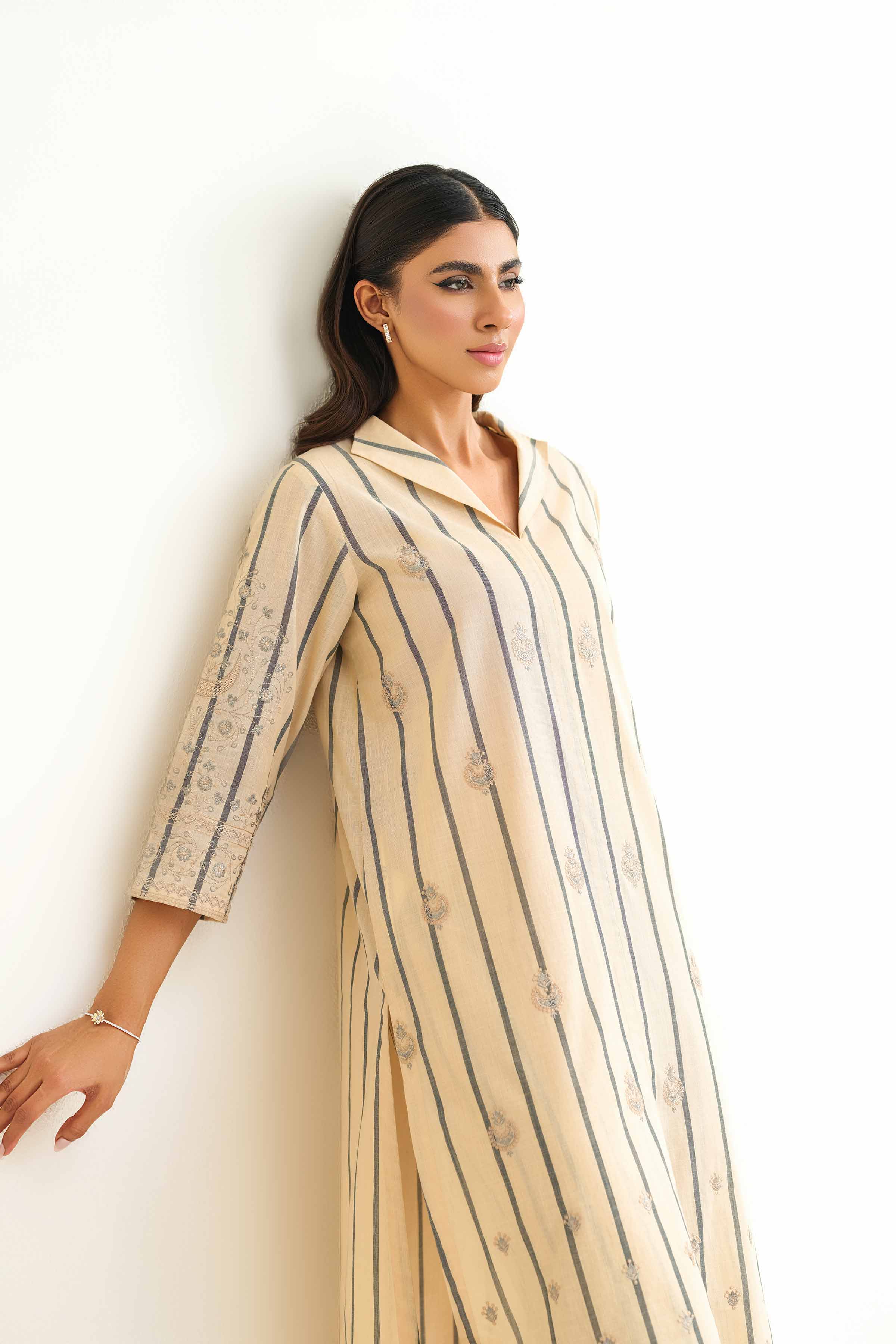 NishatUK - Brown Embroidered   Yarn Dyed 2-piece ready to wear Luxury Dress