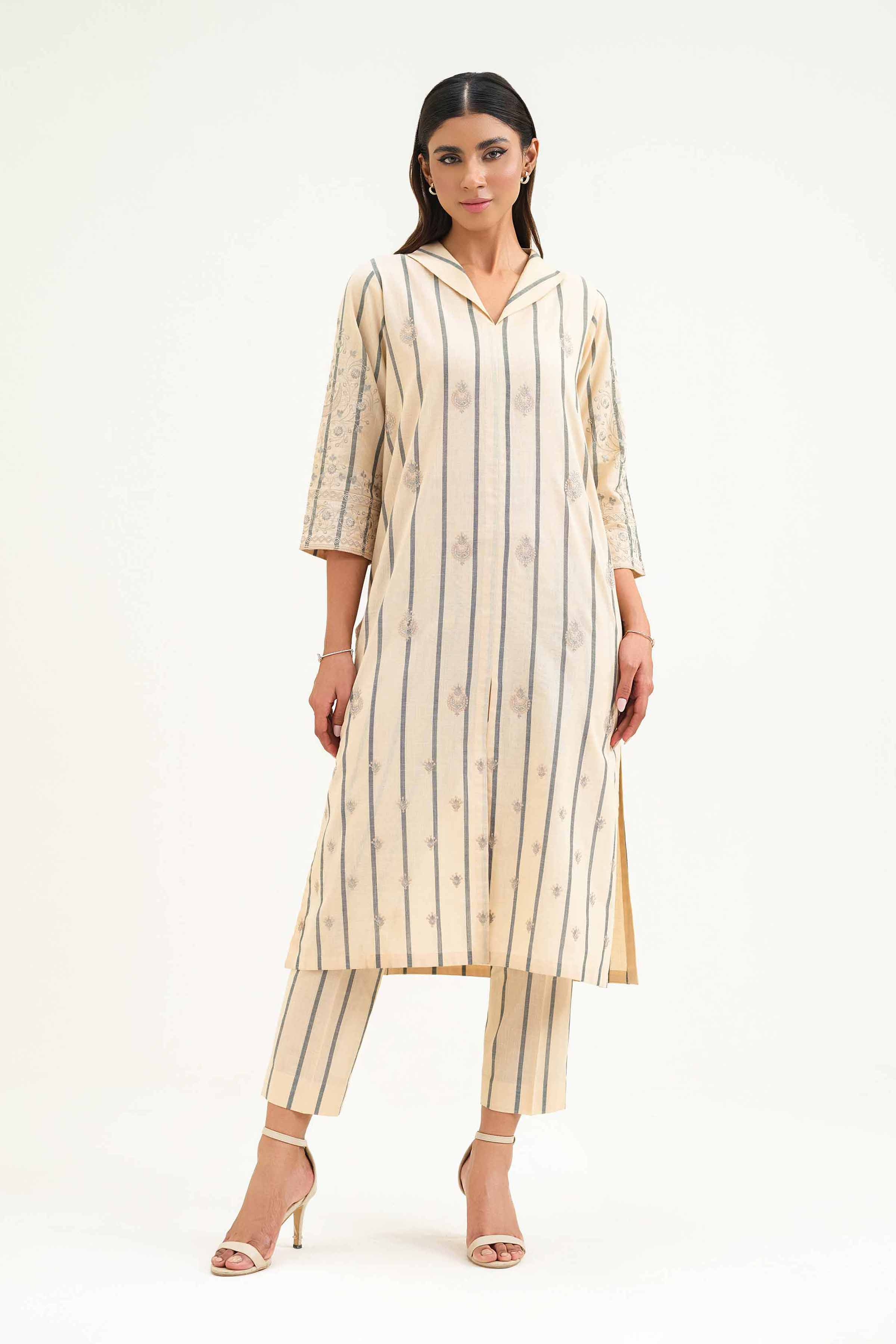 NishatUK - Brown Embroidered   Yarn Dyed 2-piece ready to wear Luxury Dress