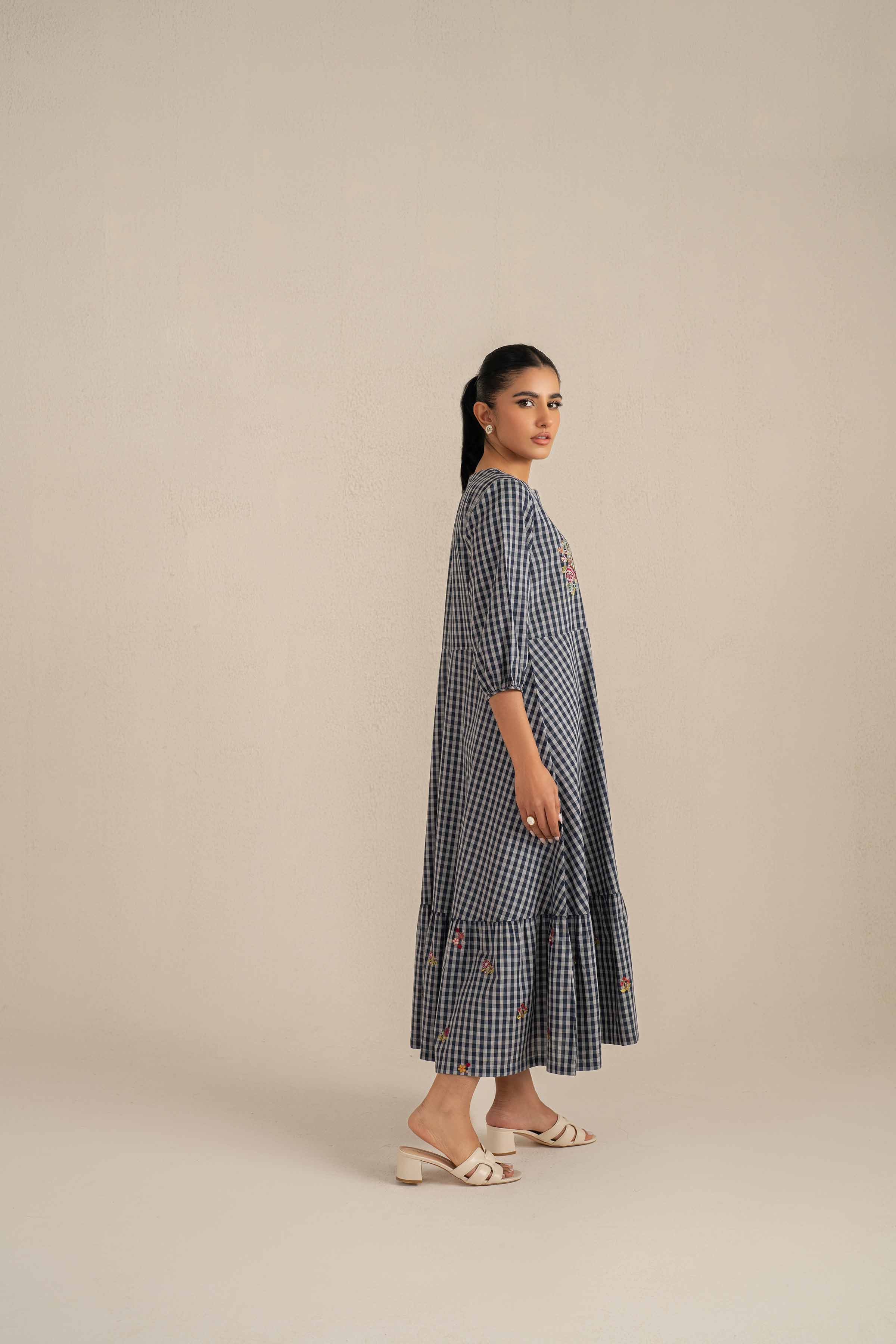 NishatUK - Blue Embroidered   Yarn Dyed 1-piece ready to wear Long Dress