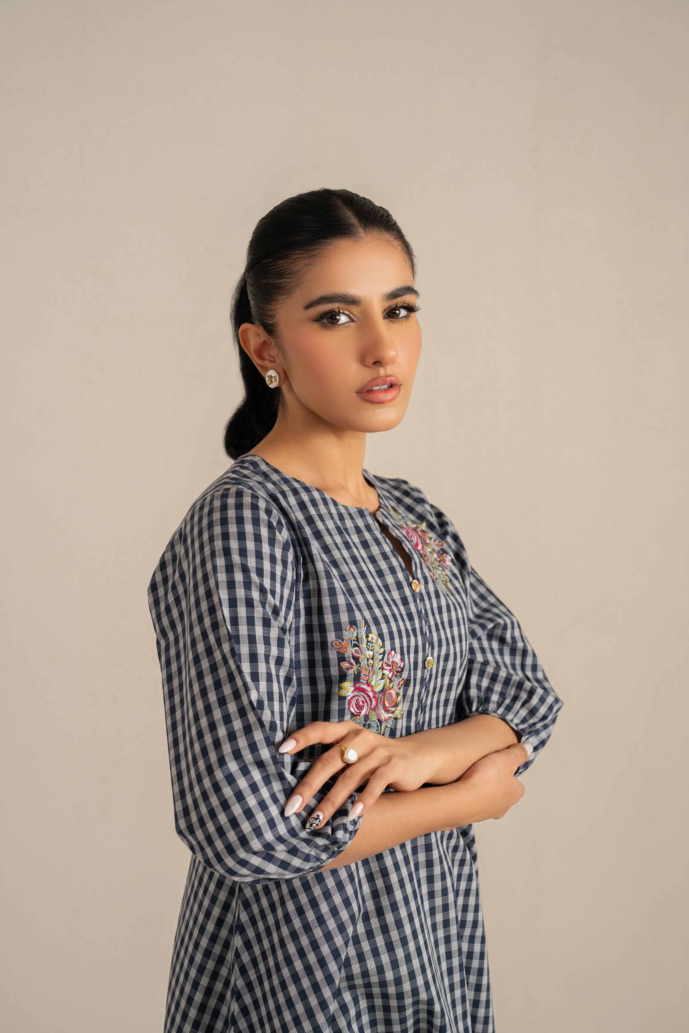NishatUK - Blue Embroidered   Yarn Dyed 1-piece ready to wear Long Dress