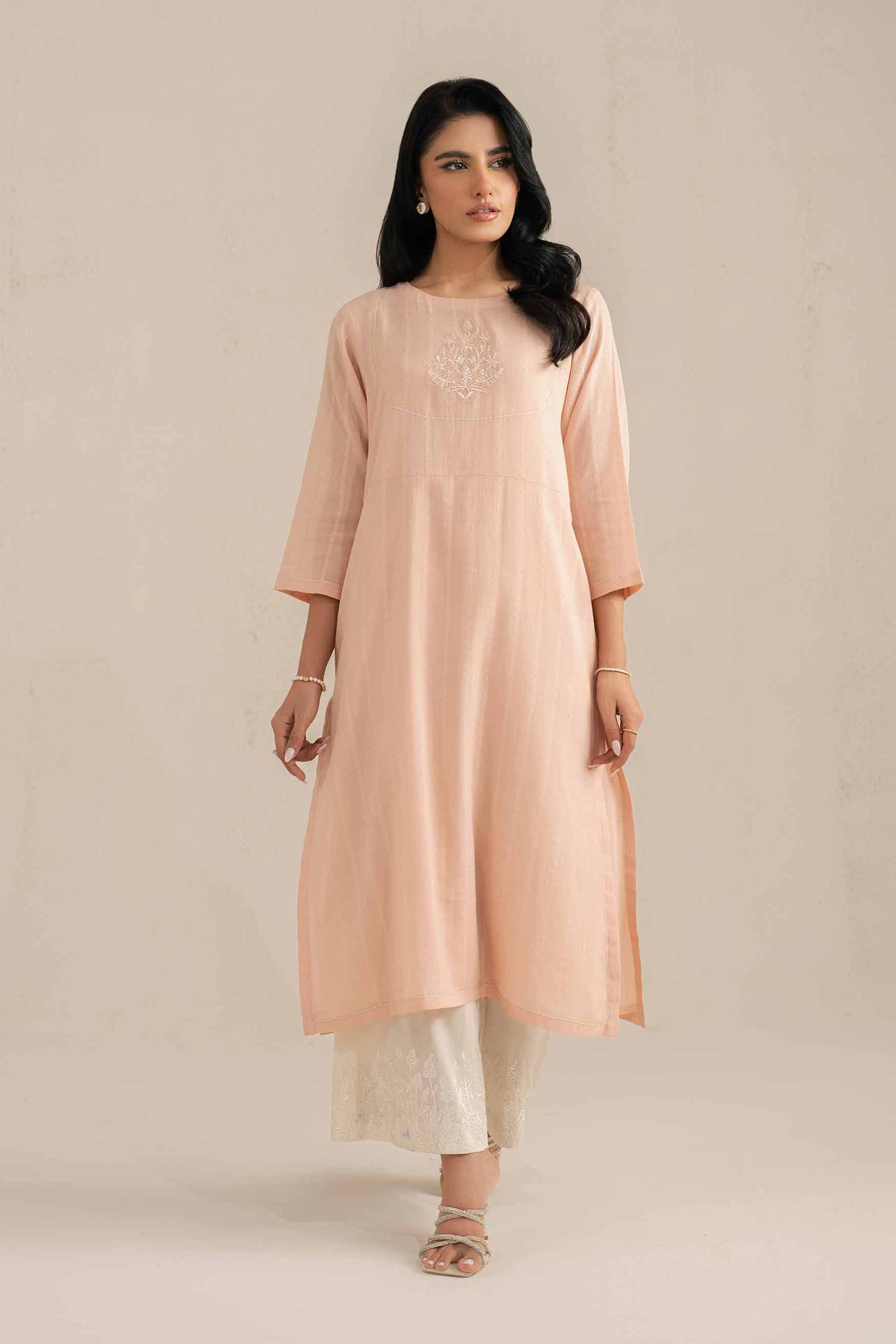 NishatUK - Brown Embroidered  Silk 2-piece ready to wear Luxury Dress
