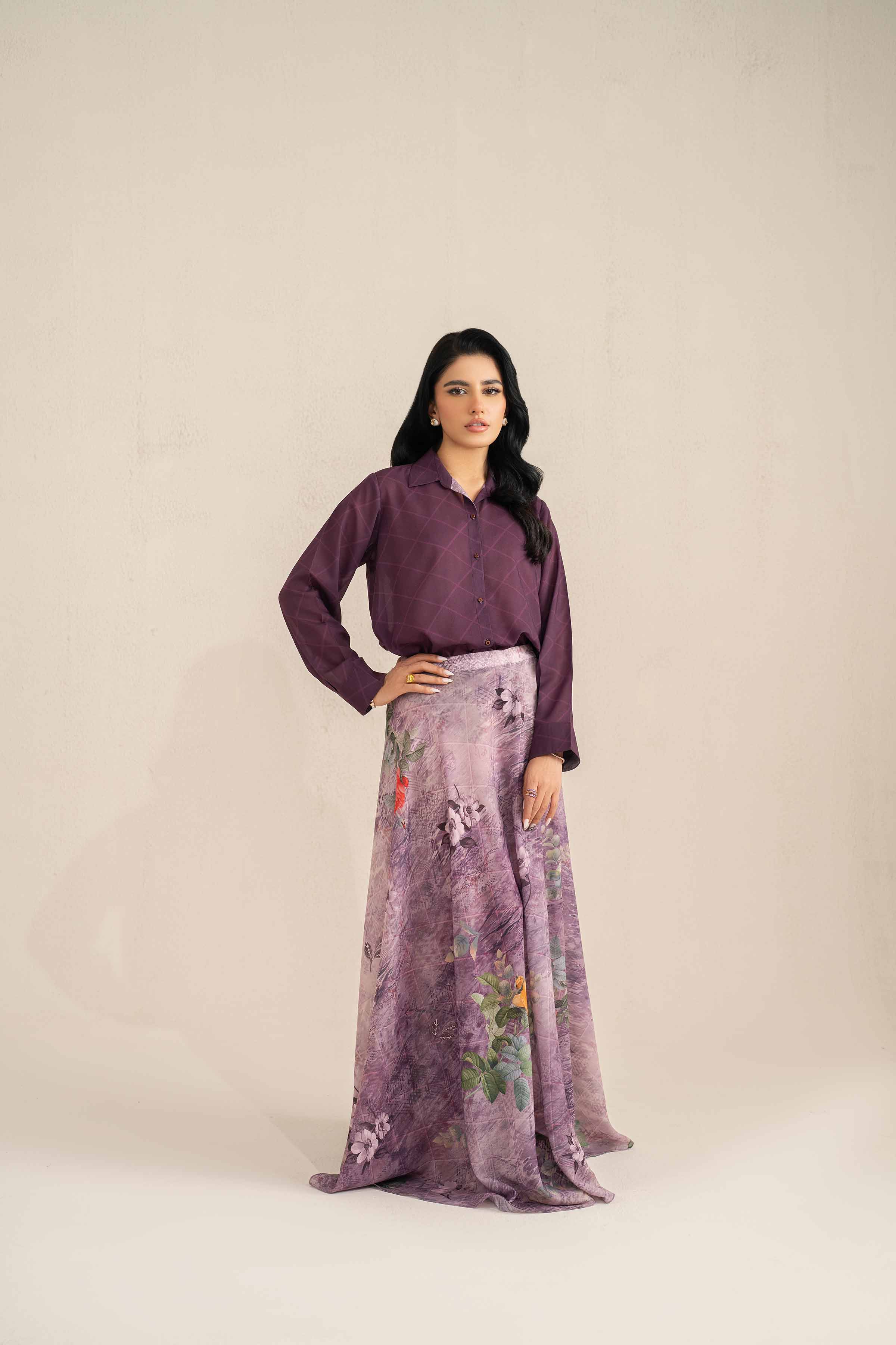 NishatUK - Plum Printed Lawn 2-piece ready to wear Luxury Dress