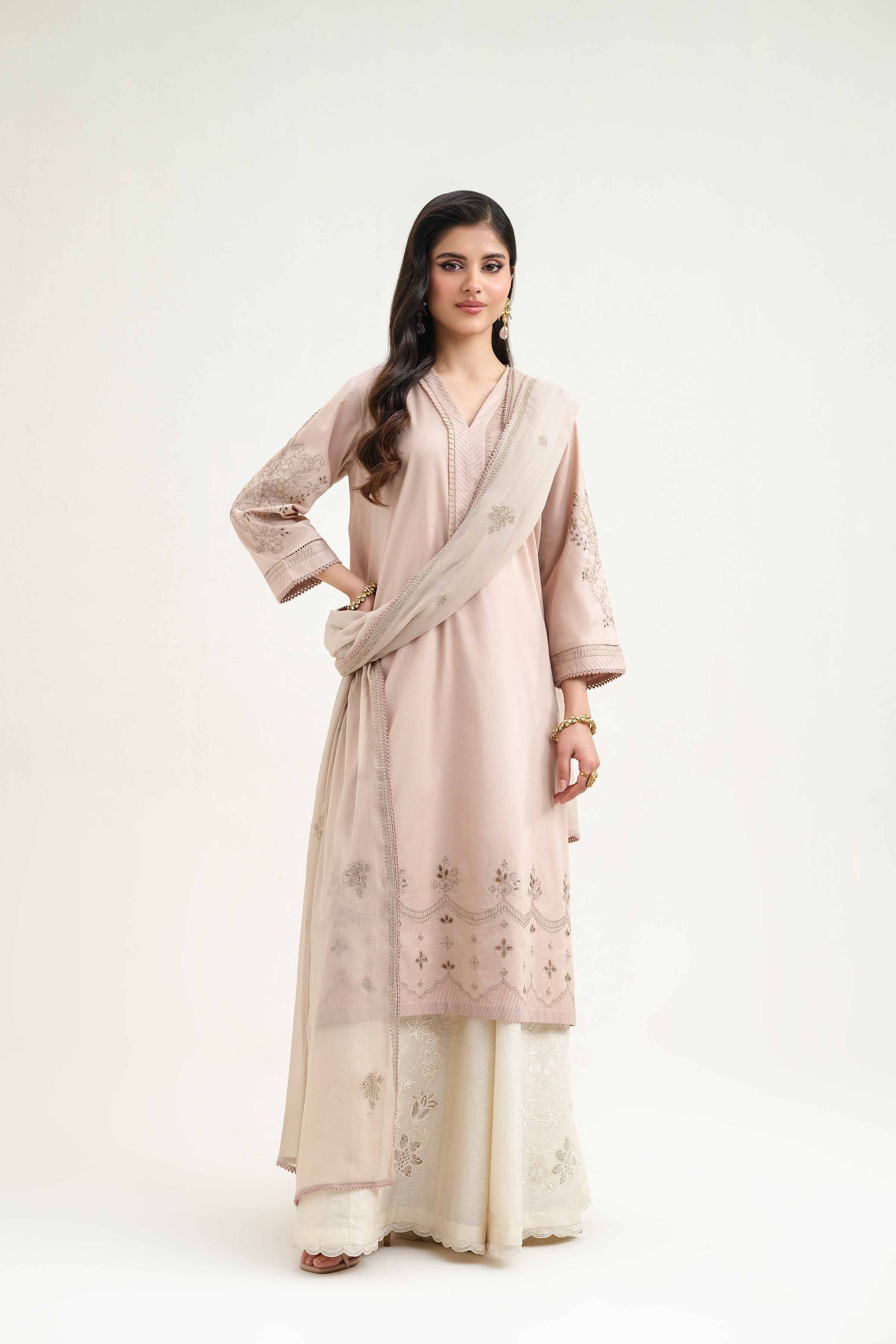 NishatUK - Mauve Embroidered   Cambric 2-piece ready to wear Luxury Dress