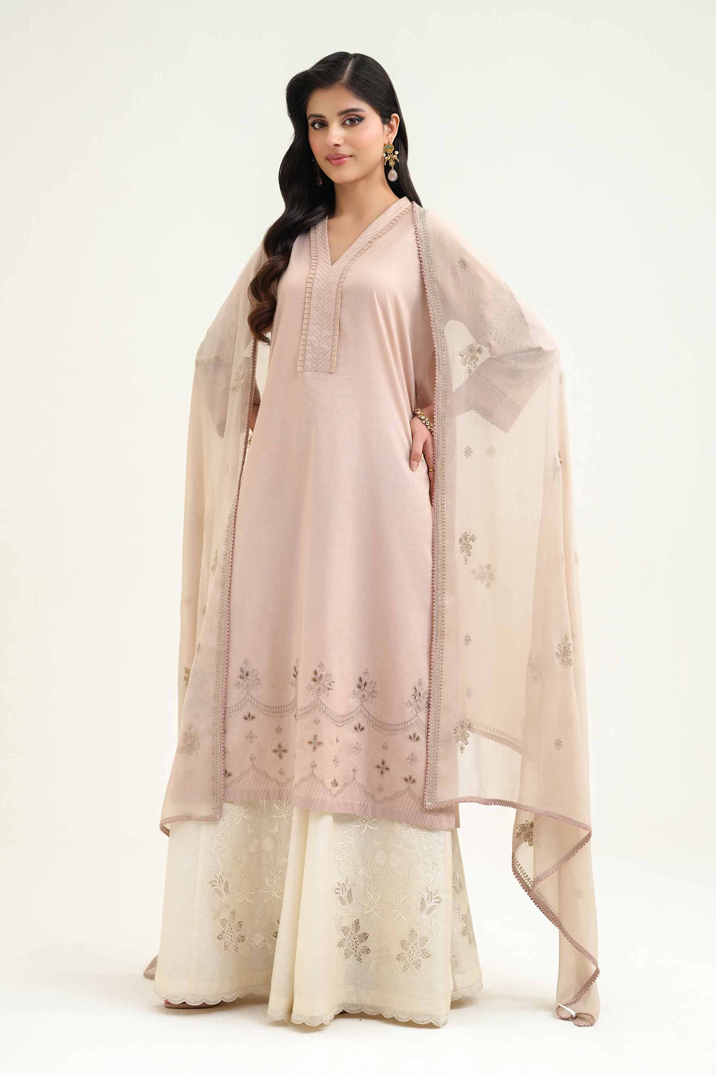 NishatUK - Mauve Embroidered   Cambric 2-piece ready to wear Luxury Dress