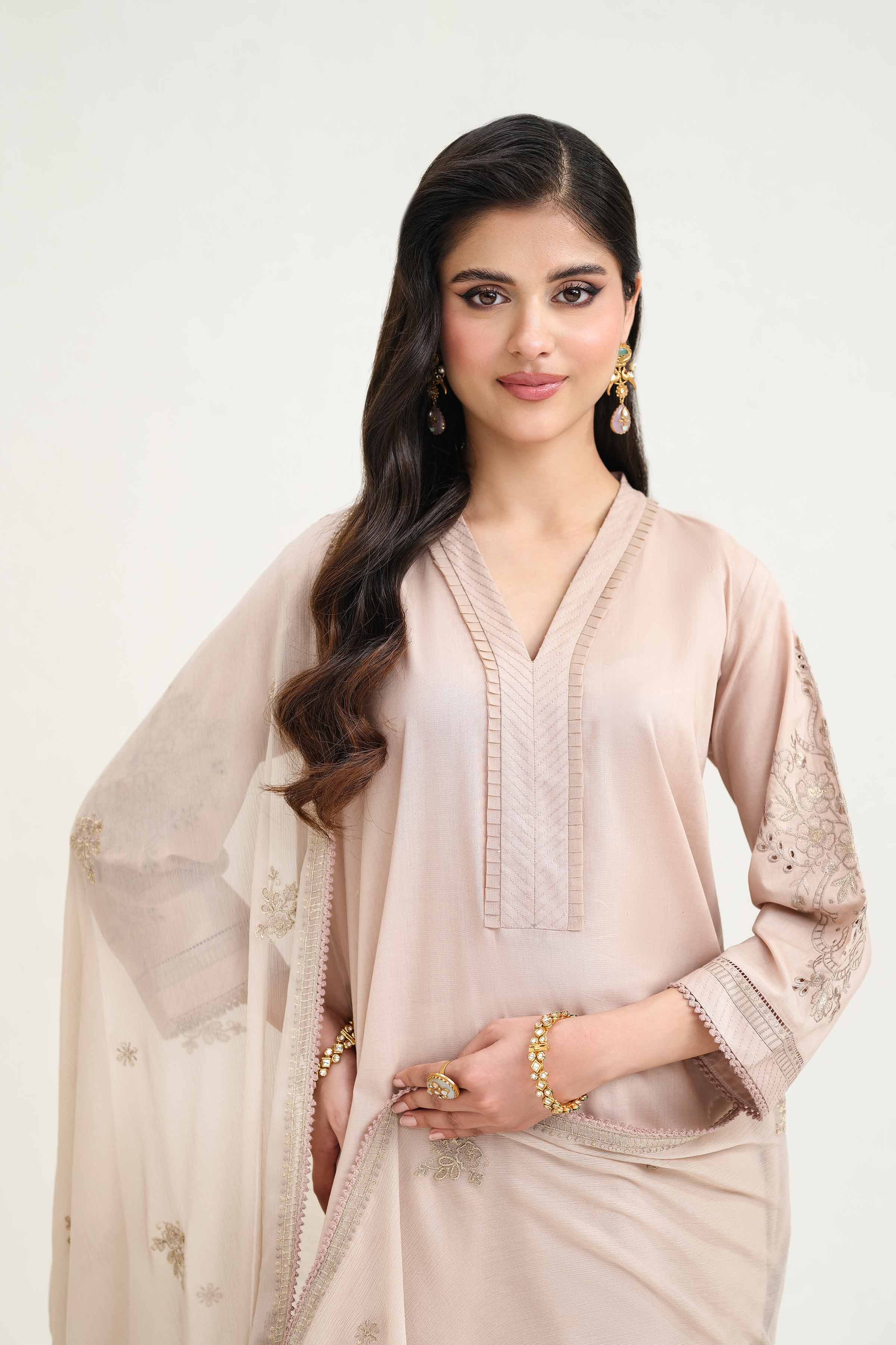 NishatUK - Mauve Embroidered   Cambric 2-piece ready to wear Luxury Dress