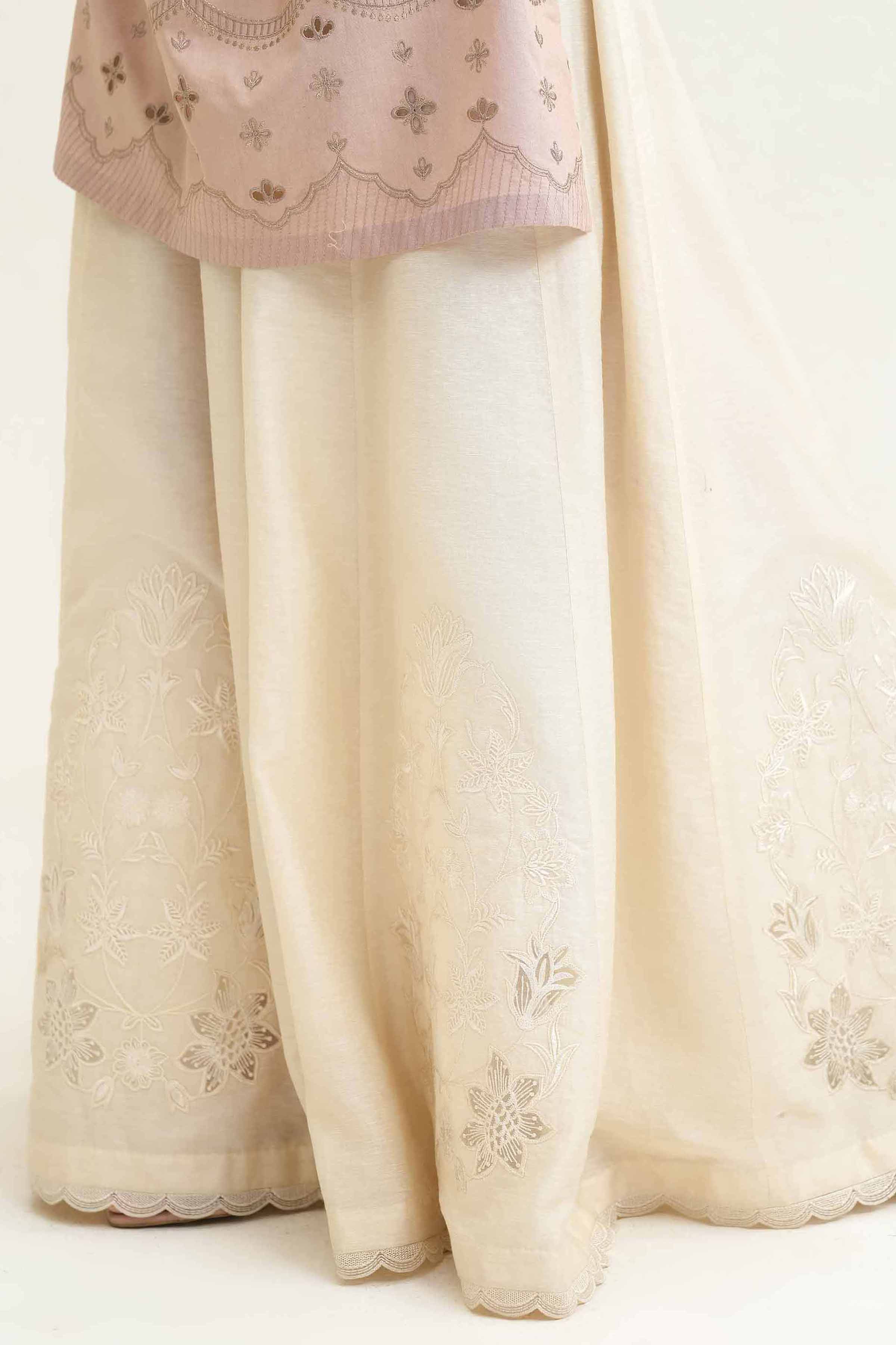 NishatUK - Off White Embroidered  Silk 1-piece ready to wear Trouser
