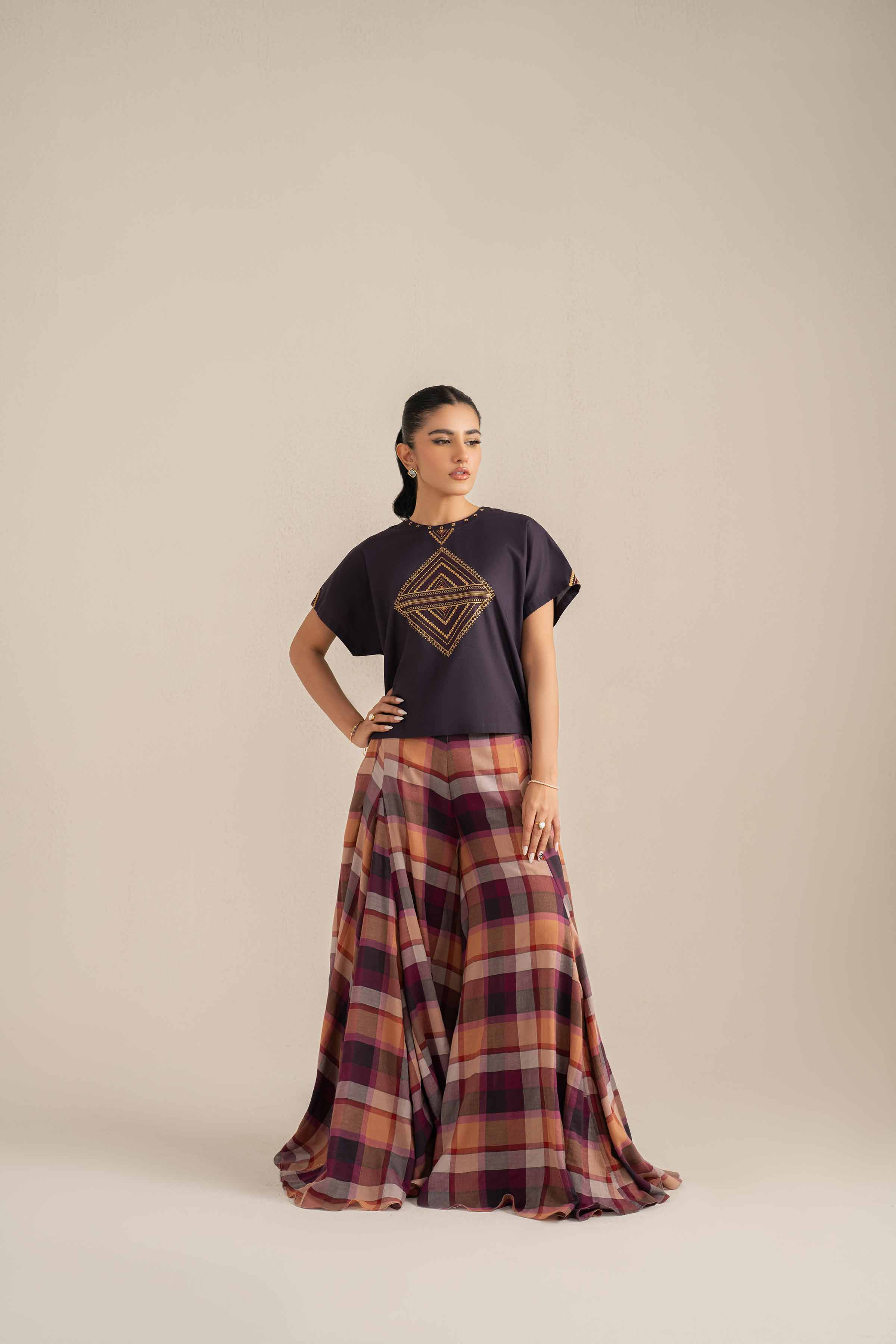 NishatUK - Plum Embroidered   Cambric 2-piece ready to wear Luxury Dress