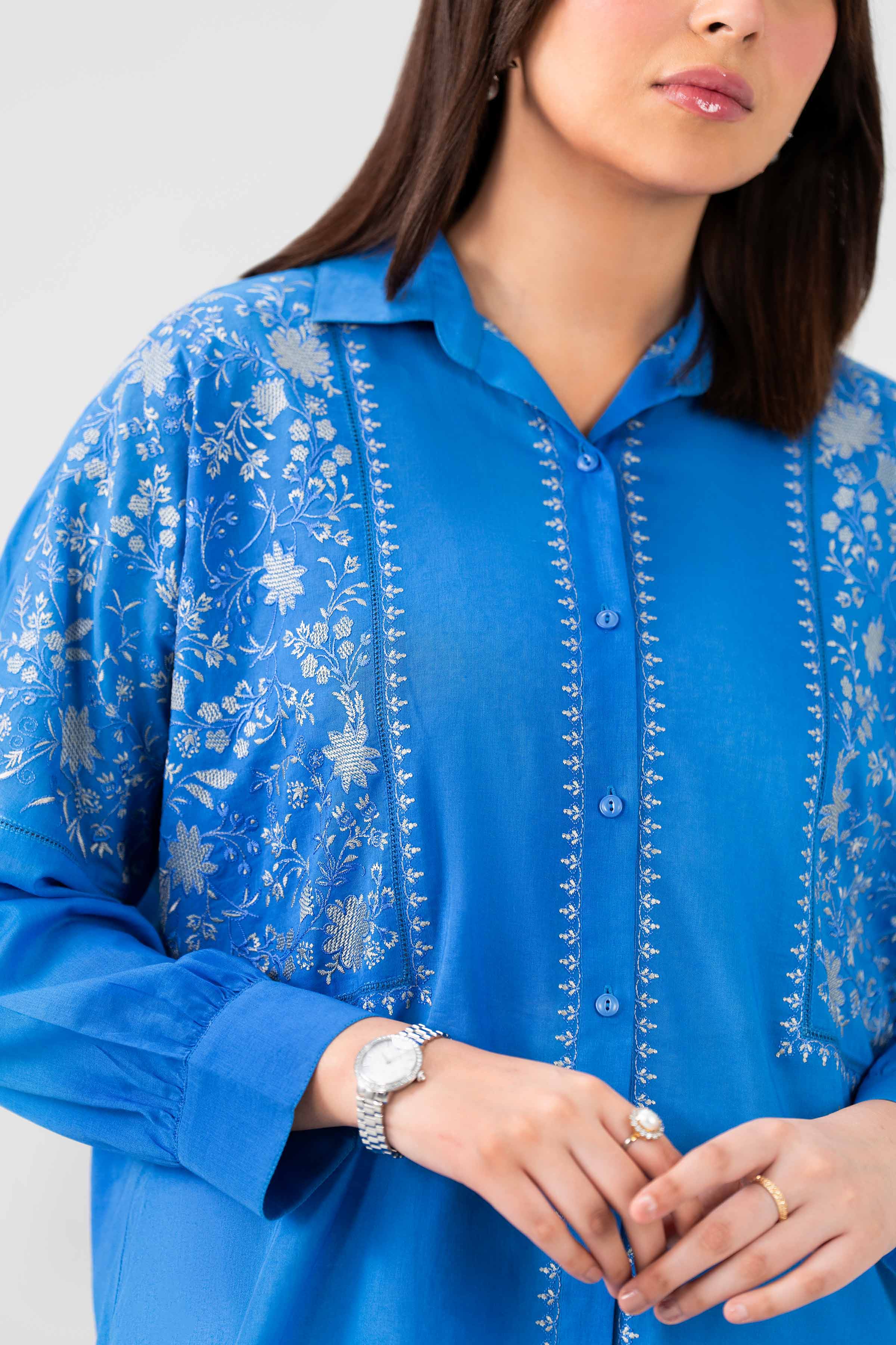 Nishat UK - Blue Embroidered Cotton 1 Piece ready to wear luxury Shirt