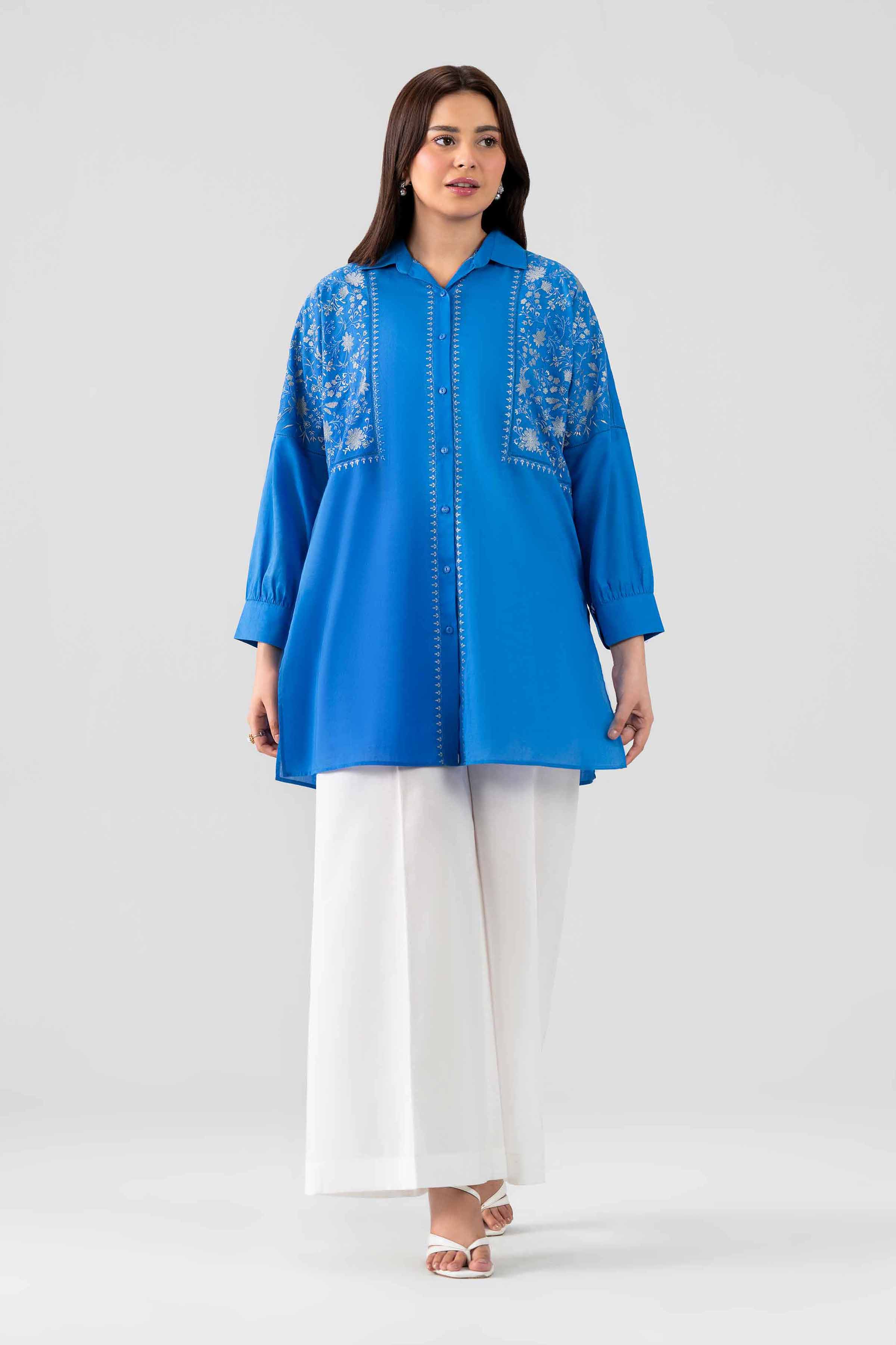 Nishat UK - Blue Embroidered Cotton 1 Piece ready to wear luxury Shirt