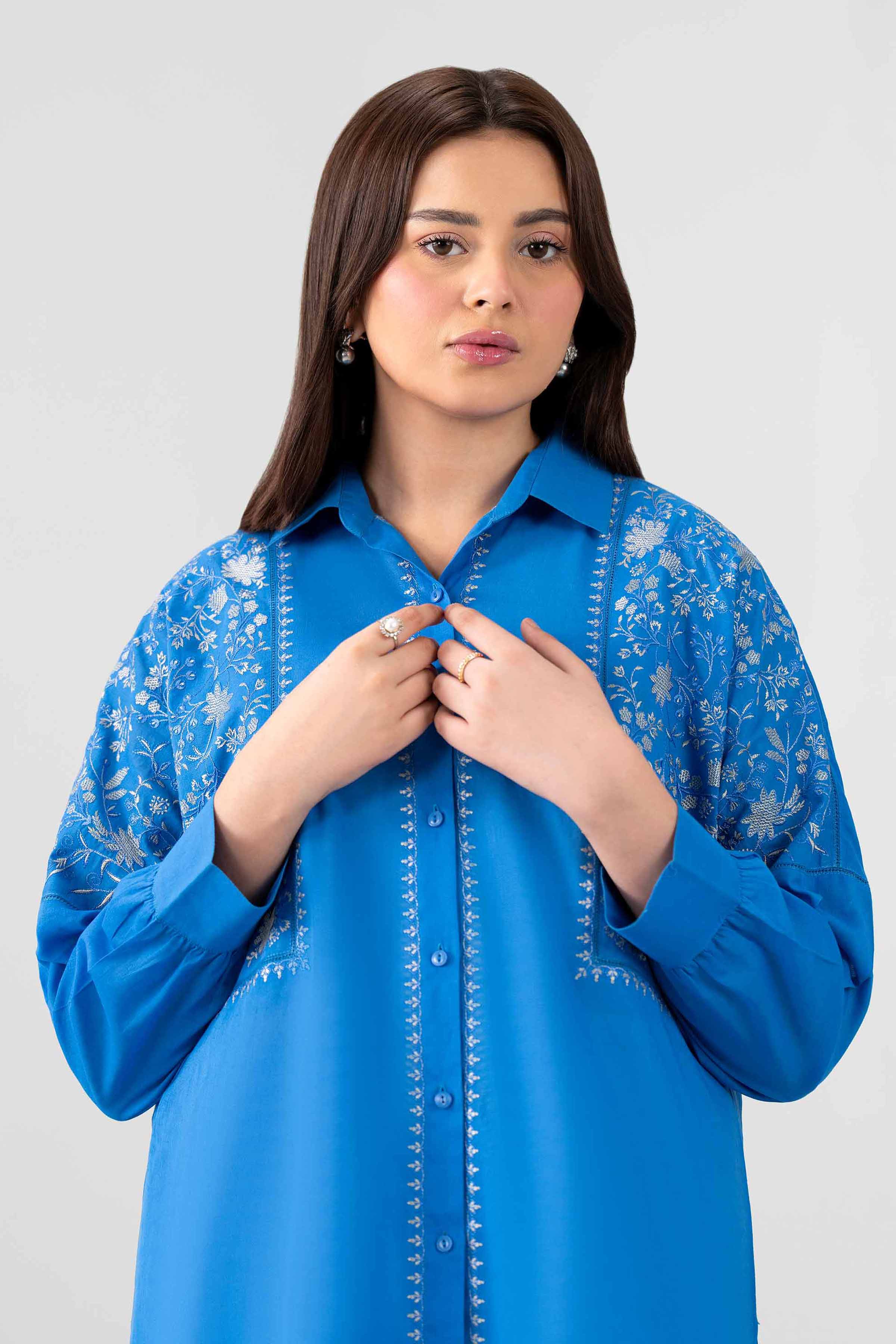 Nishat UK - Blue Embroidered Cotton 1 Piece ready to wear luxury Shirt