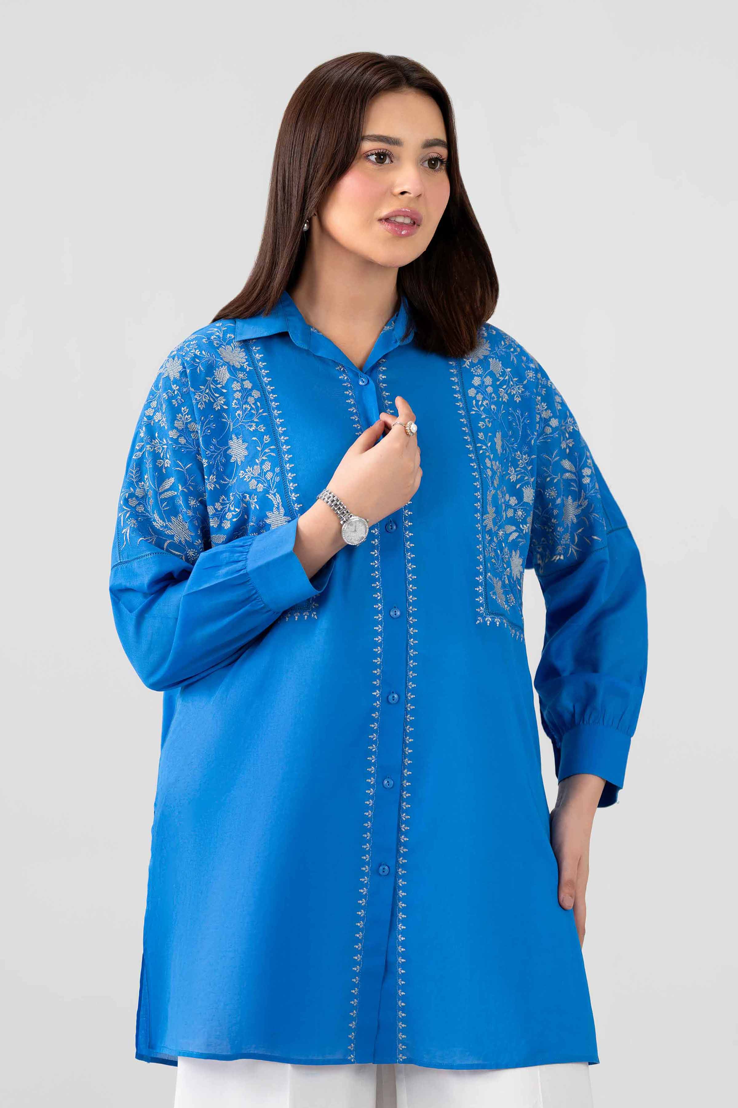 Nishat UK - Blue Embroidered Cotton 1 Piece ready to wear luxury Shirt