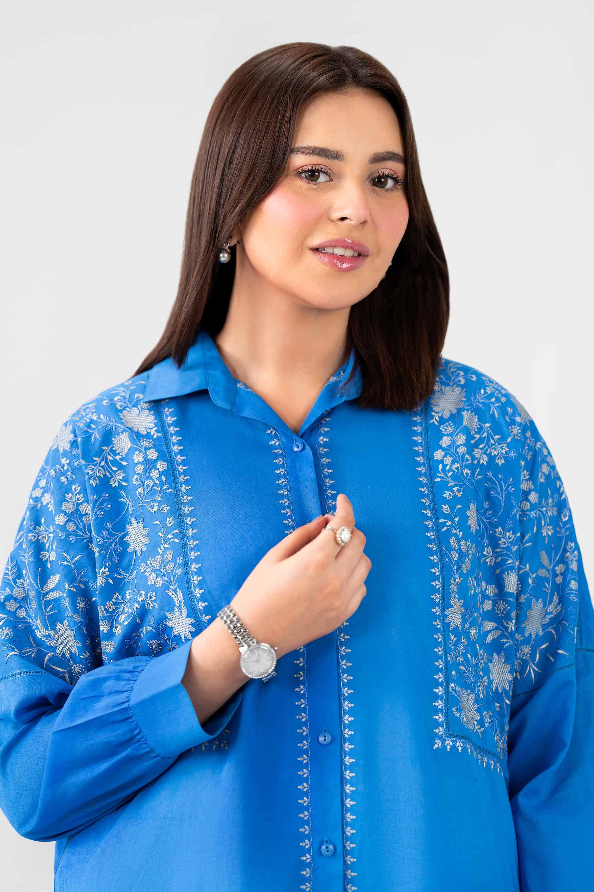 Nishat UK - Blue Embroidered Cotton 1 Piece ready to wear luxury Shirt