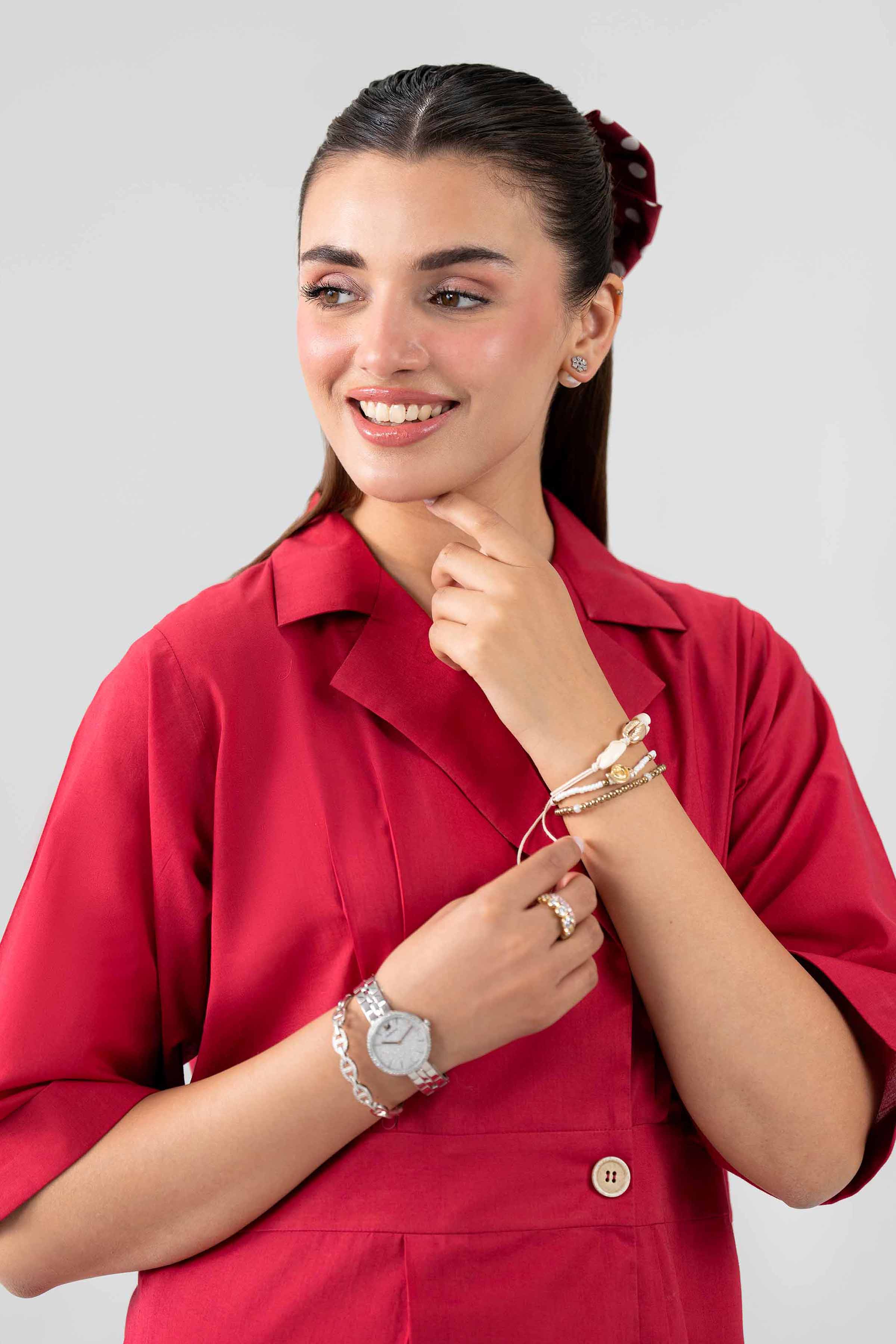 Nishat UK - Red Solids Cambric 1 Piece ready to wear luxury Dress
