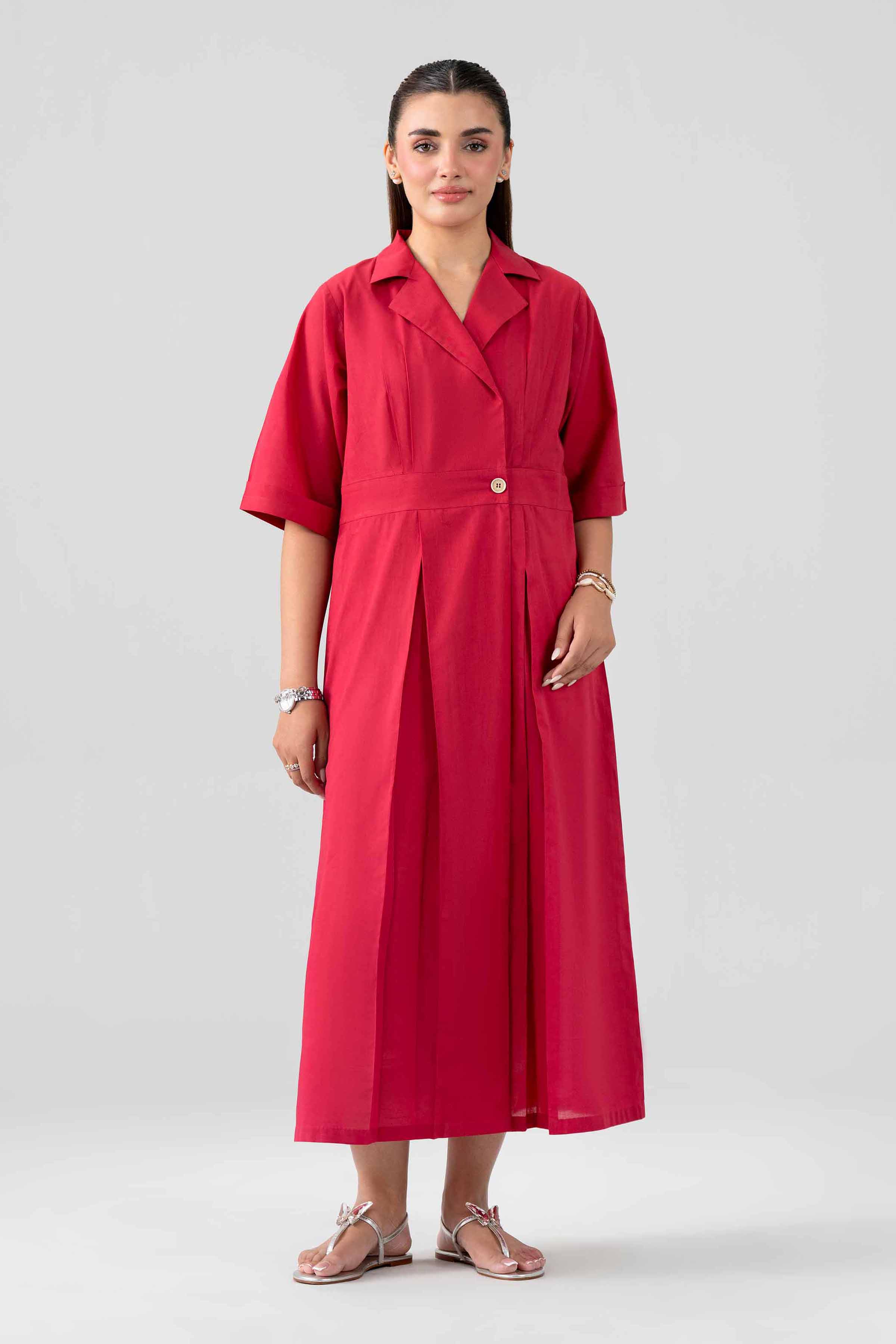 Nishat UK - Red Solids Cambric 1 Piece ready to wear luxury Dress