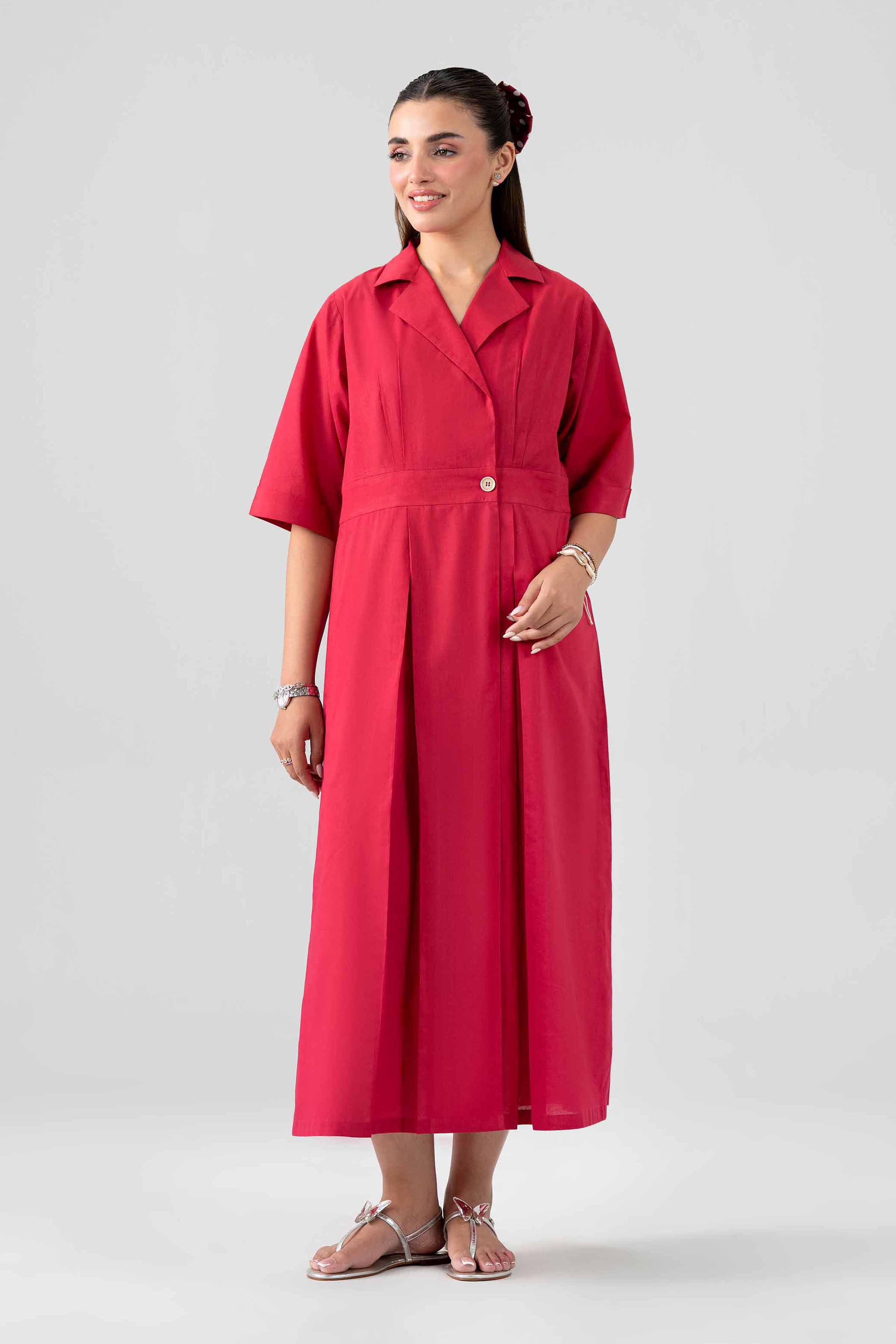 Nishat UK - Red Solids Cambric 1 Piece ready to wear luxury Dress