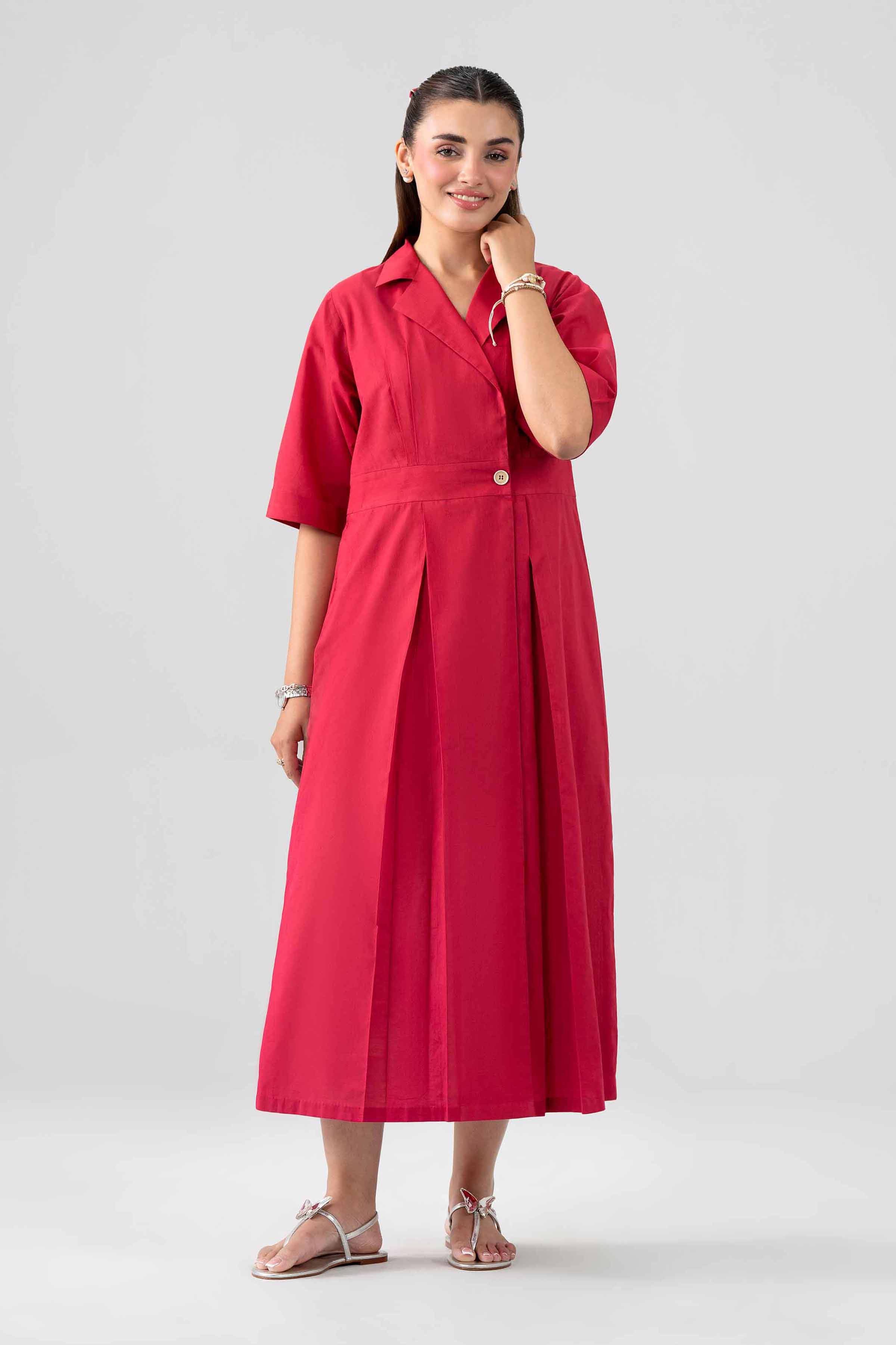 Nishat UK - Red Solids Cambric 1 Piece ready to wear luxury Dress