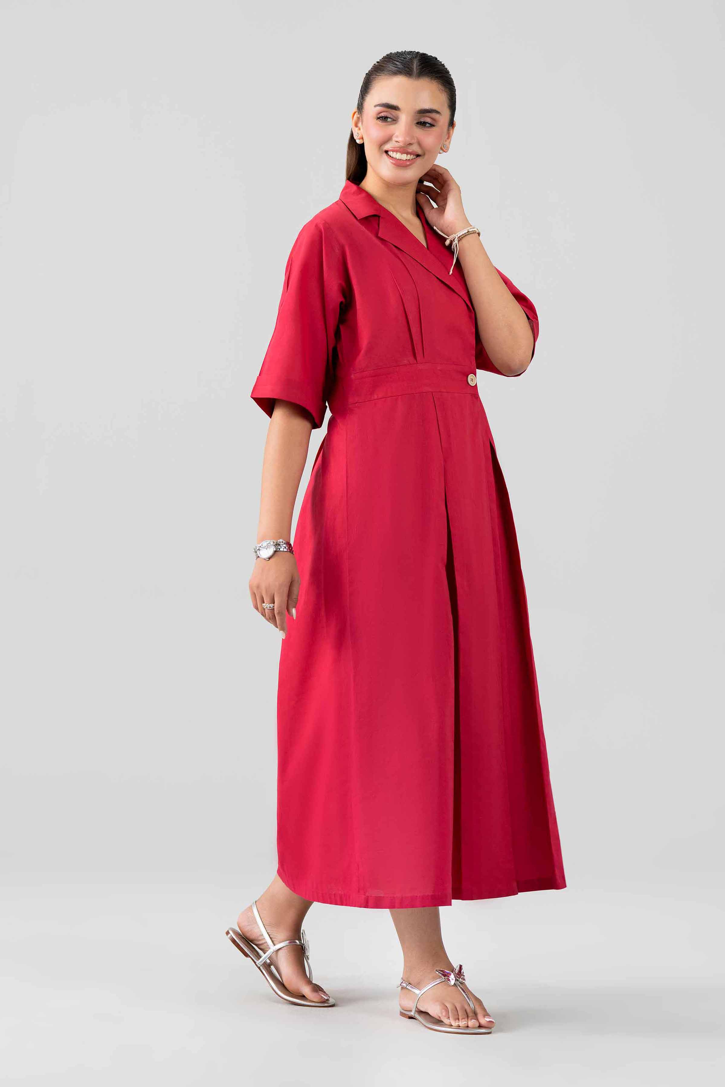 Nishat UK - Red Solids Cambric 1 Piece ready to wear luxury Dress