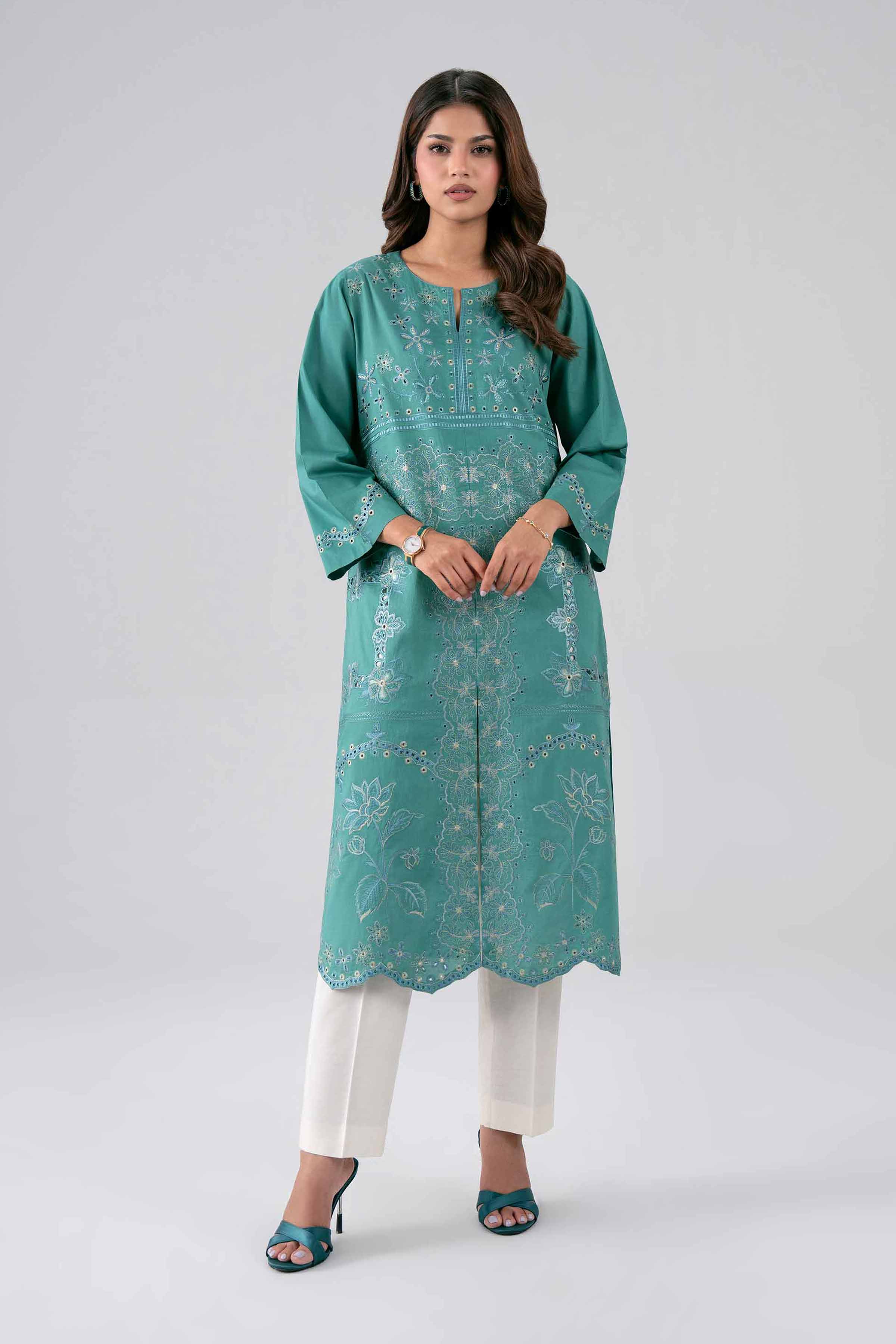 Nishat UK - Green Embroidered Cambric 1 Piece ready to wear luxury Shirt